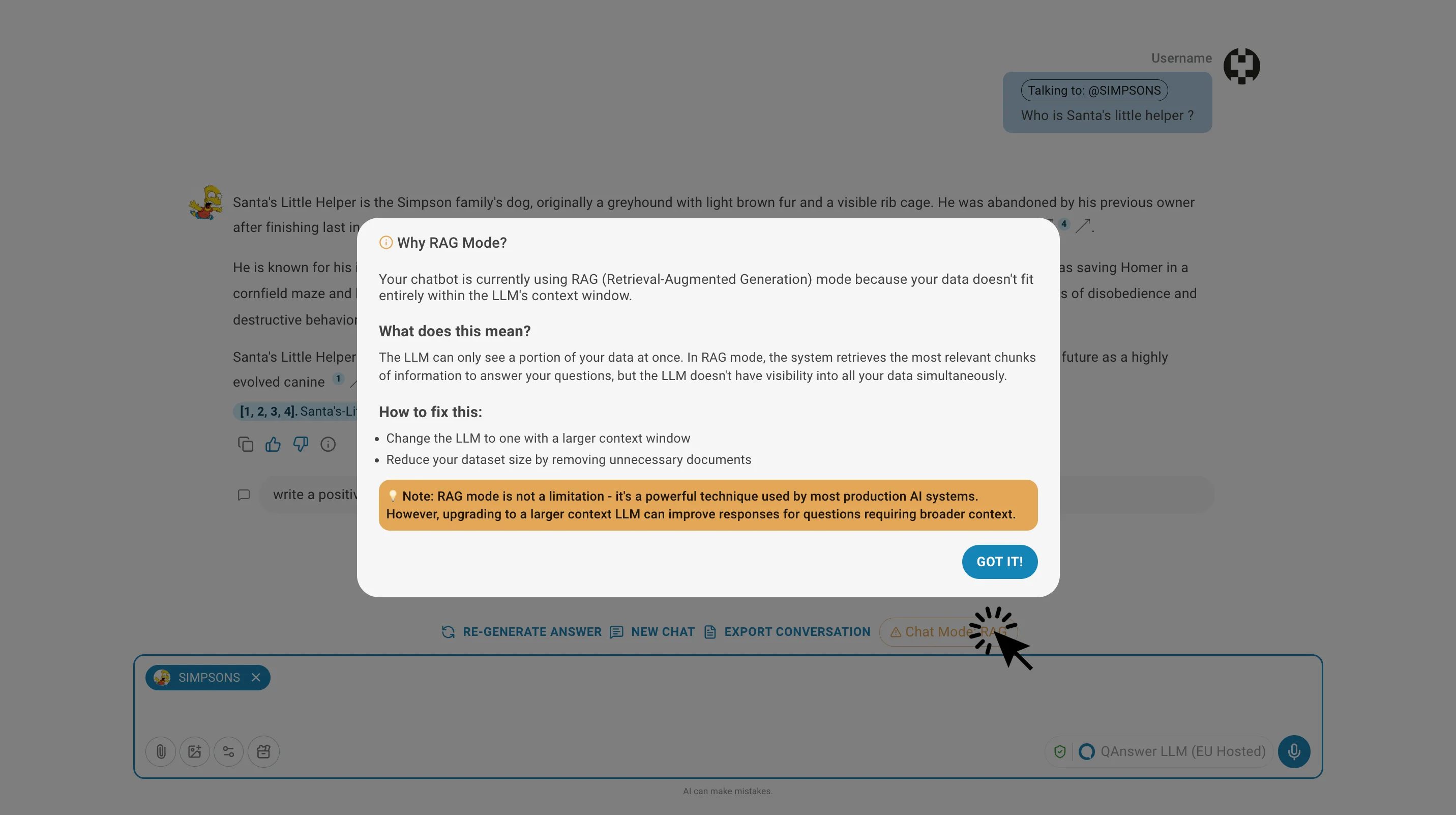 Chatbot page RAG mode