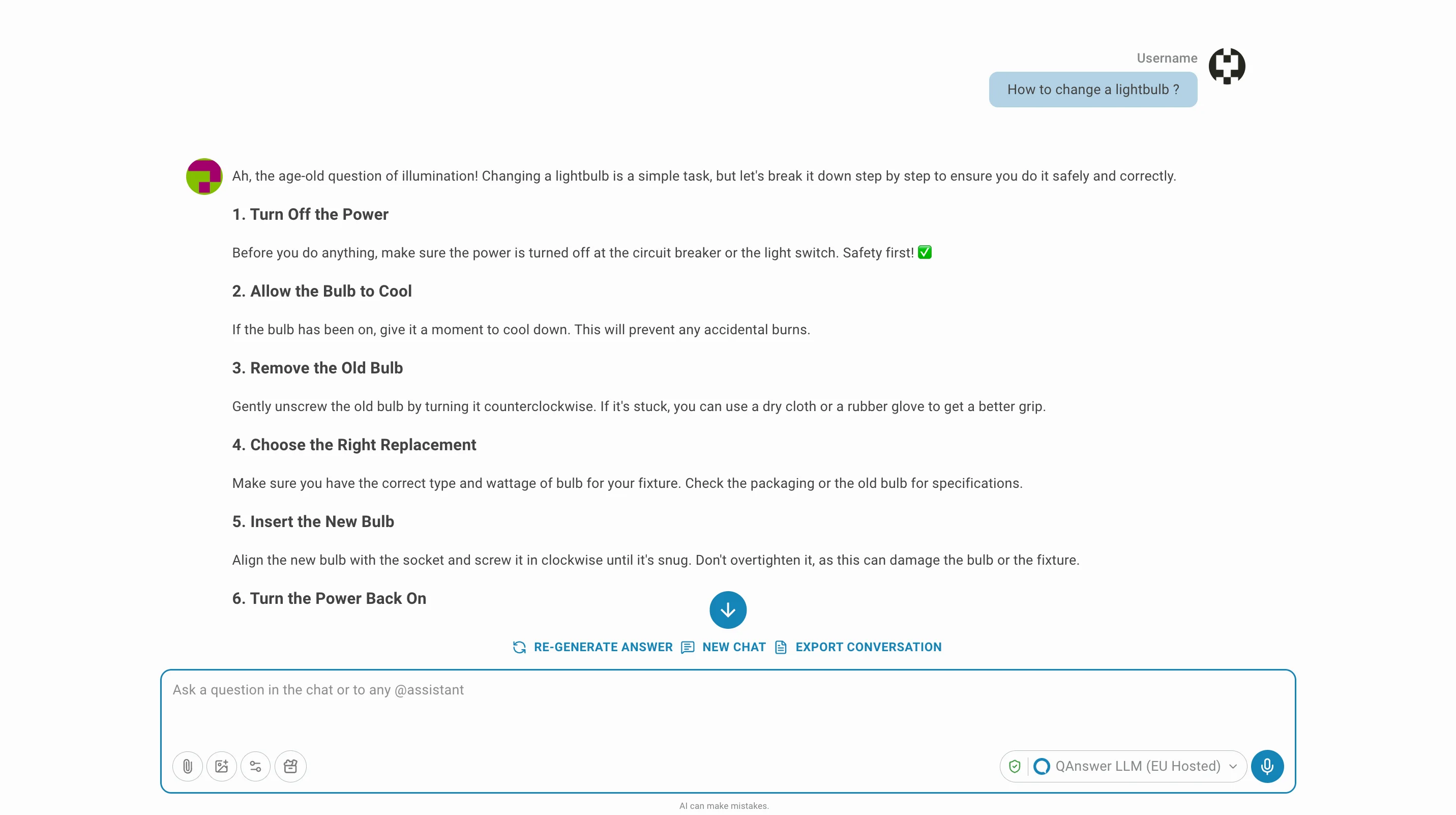 QAnswer LLM Chat interface showing a conversation with sources
