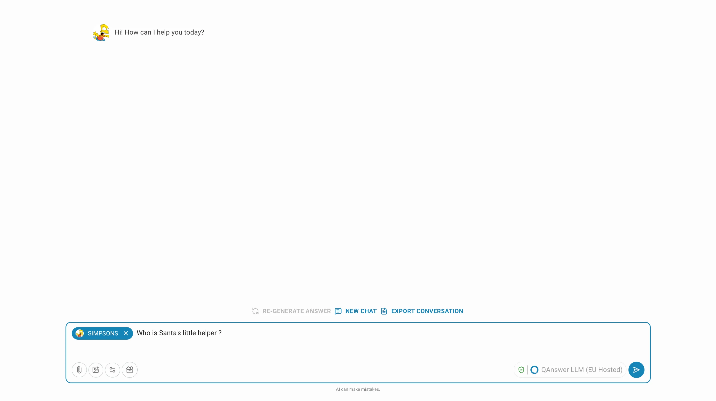 Chatbot page with AI Assistant selected and question