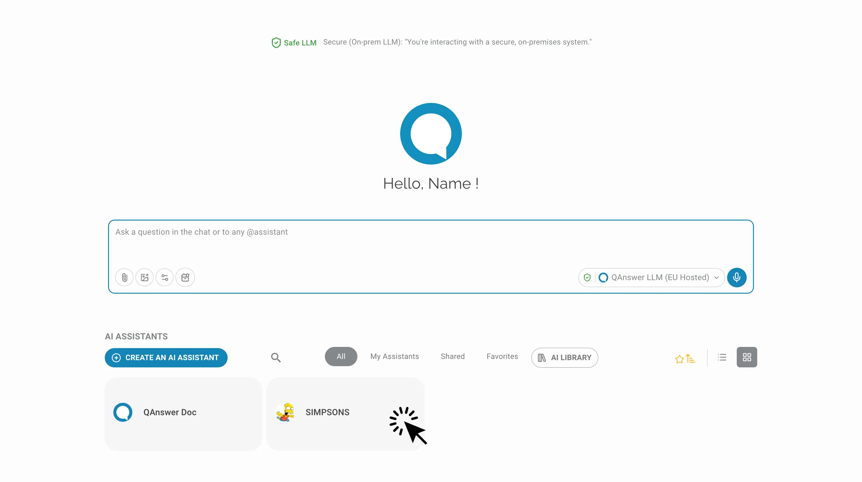 Chatbot page with focus on AI Assistant