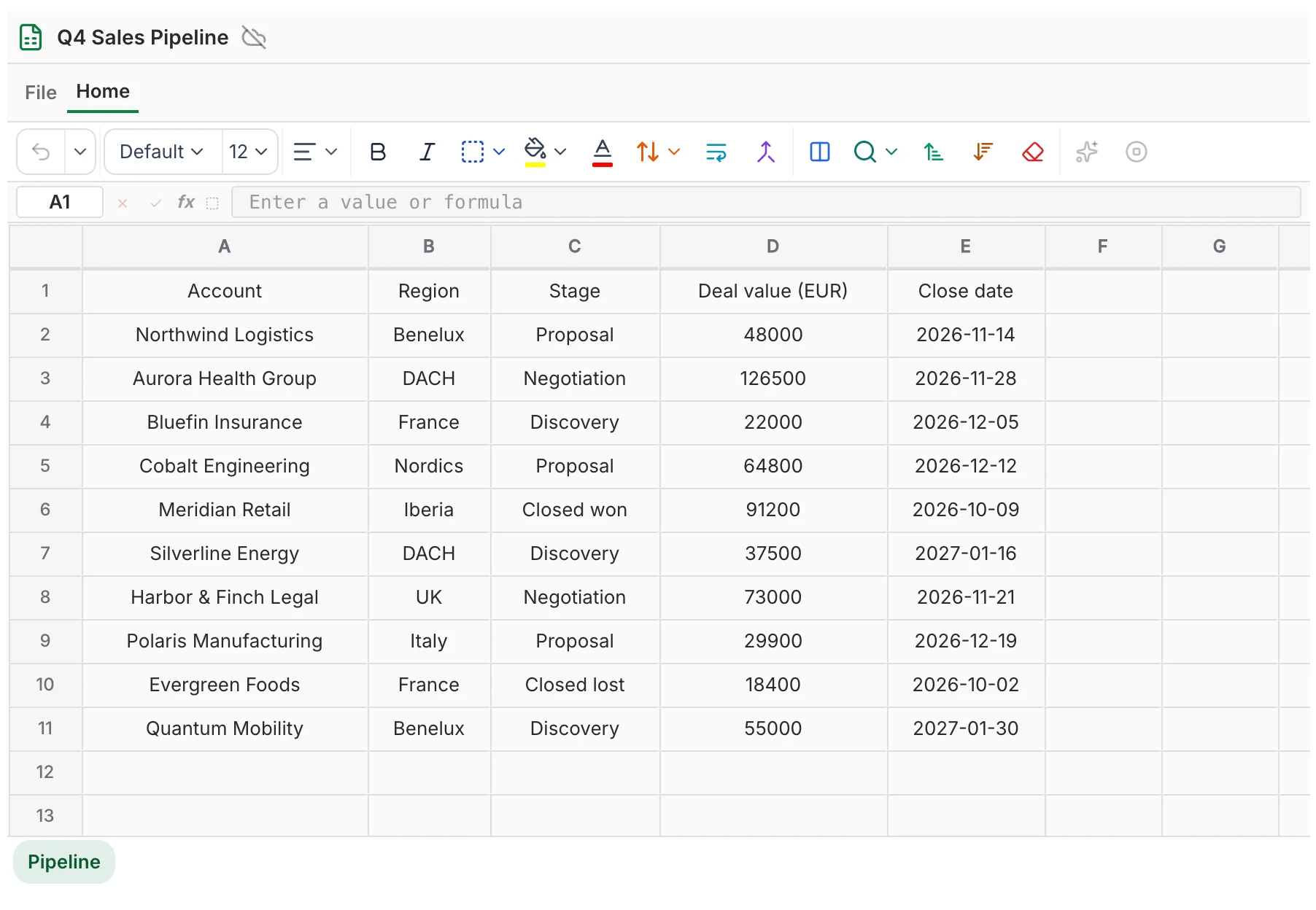 The chat spreadsheet loaded in the AI Spreadsheet task