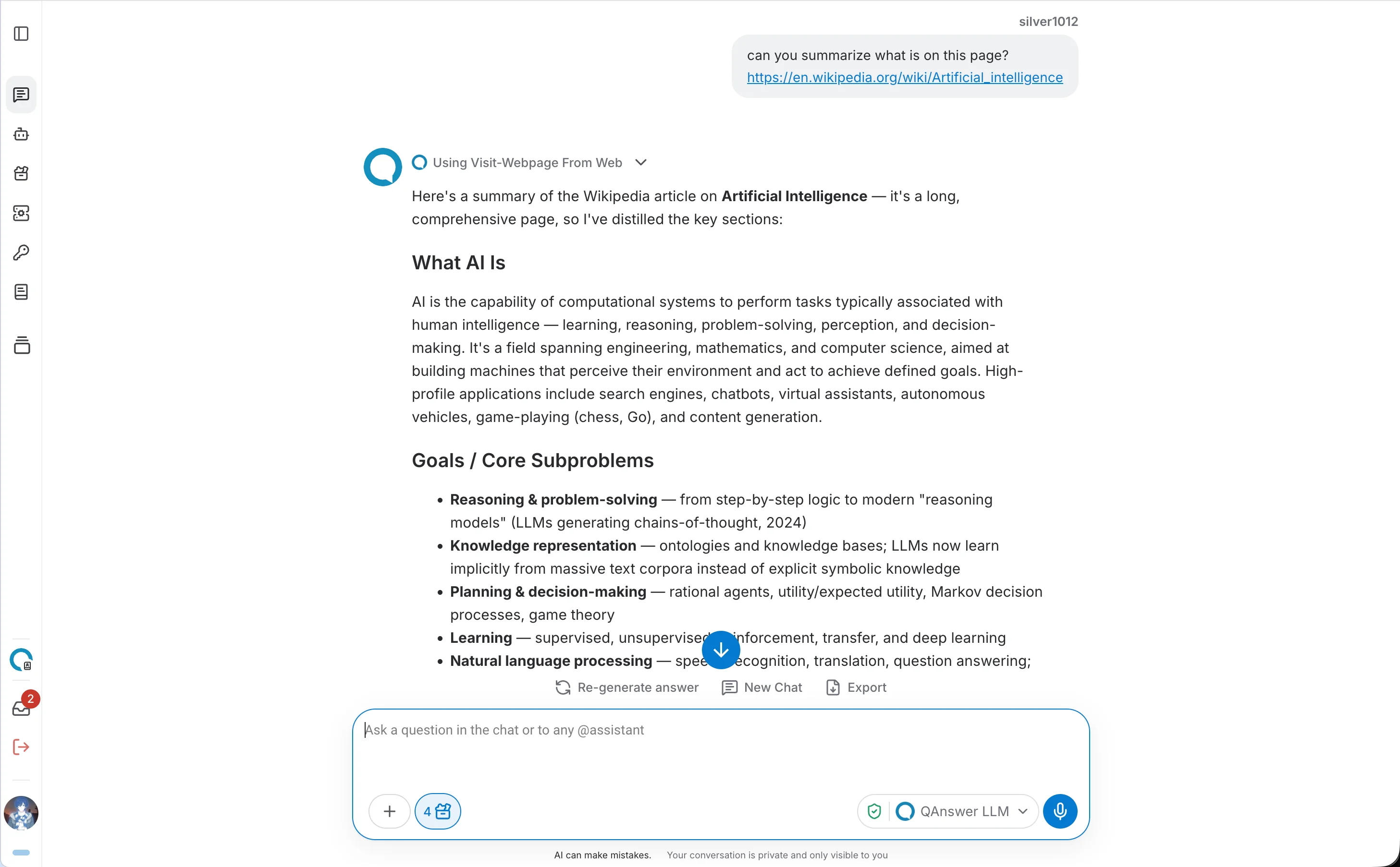 URL scraping question and answer showing a summary of a web page