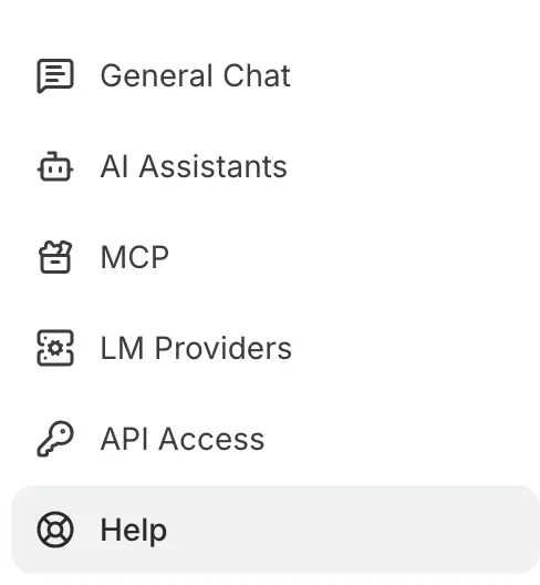 Help in the left navigation menu, below API Access