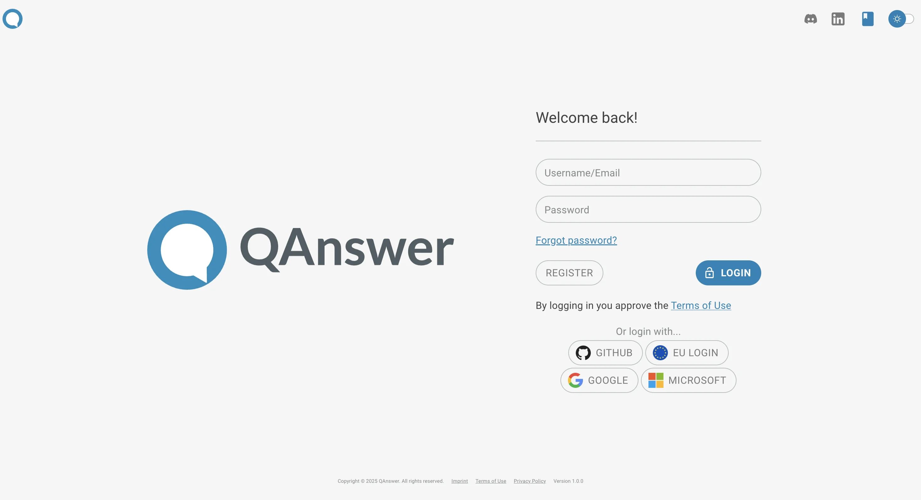 Login page showing OAuth provider buttons