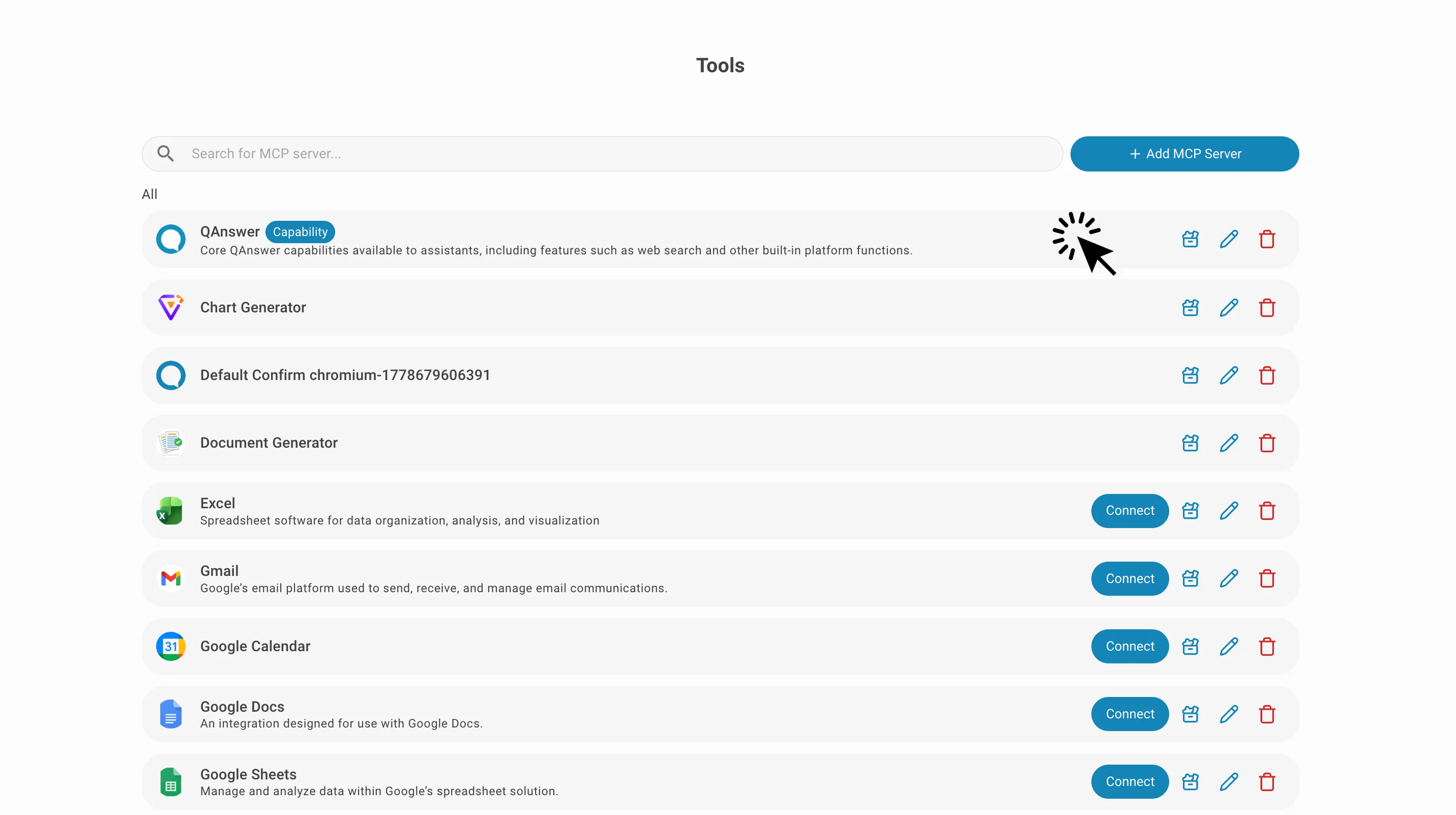MCP tools list