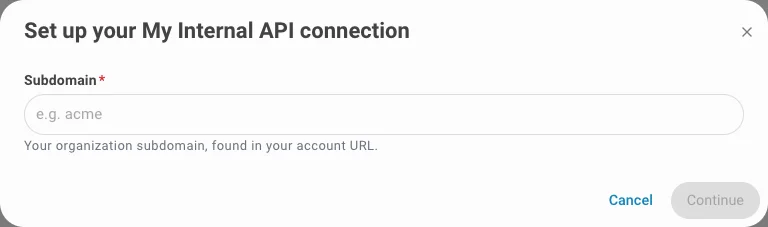 End-user connection dialog collecting per-user header values