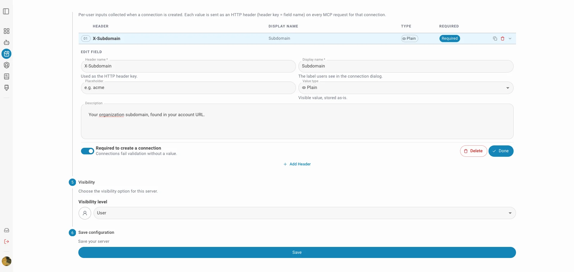 Per-user custom header configuration
