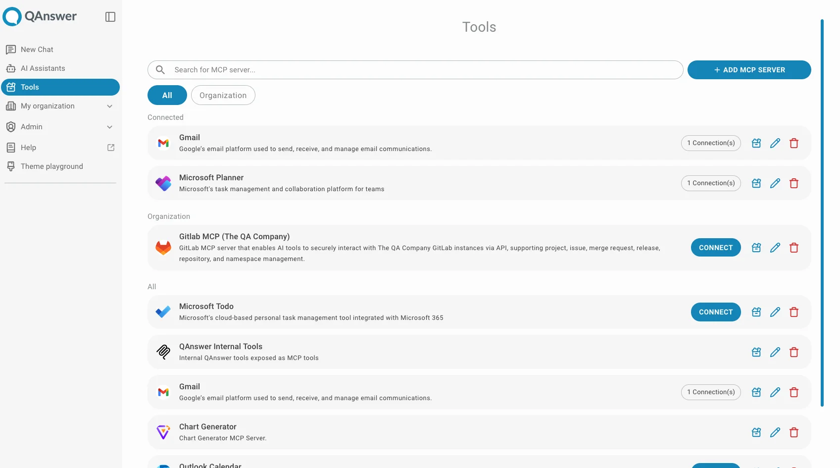 QAnswer MCP tools list in Claude