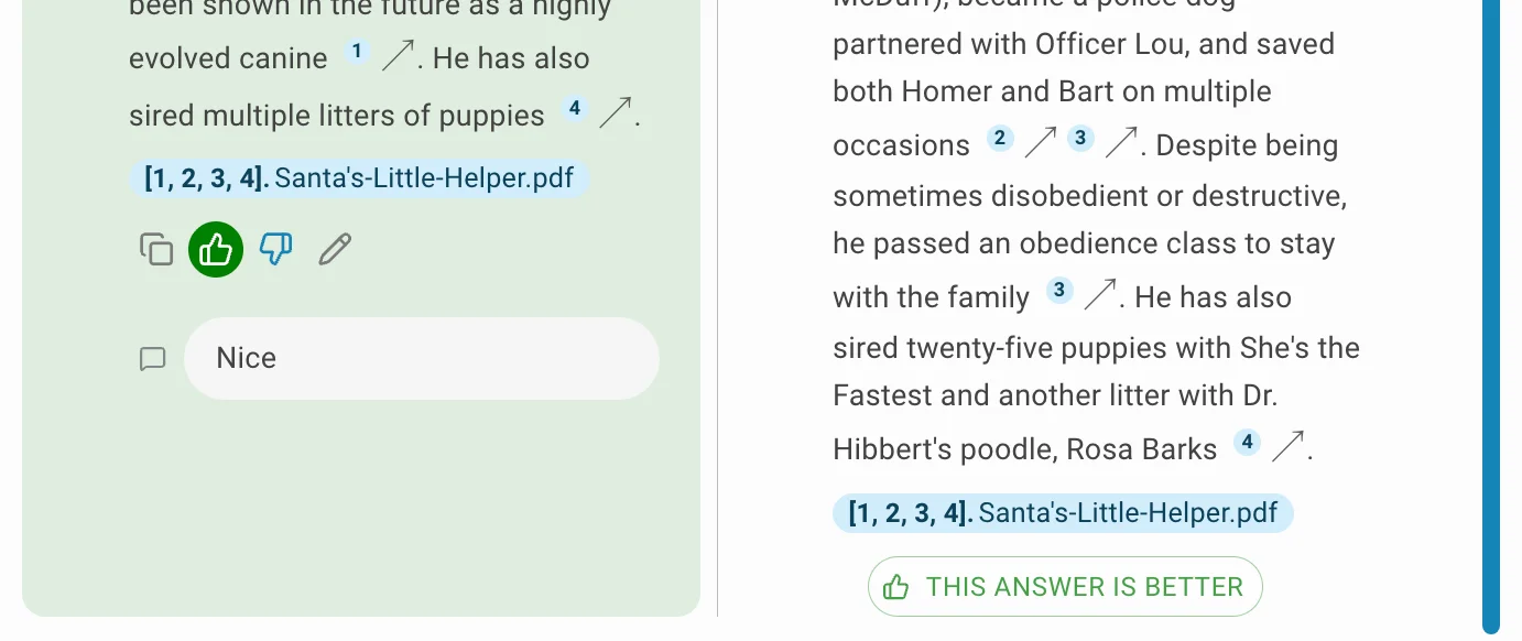 Feedback choose better answer