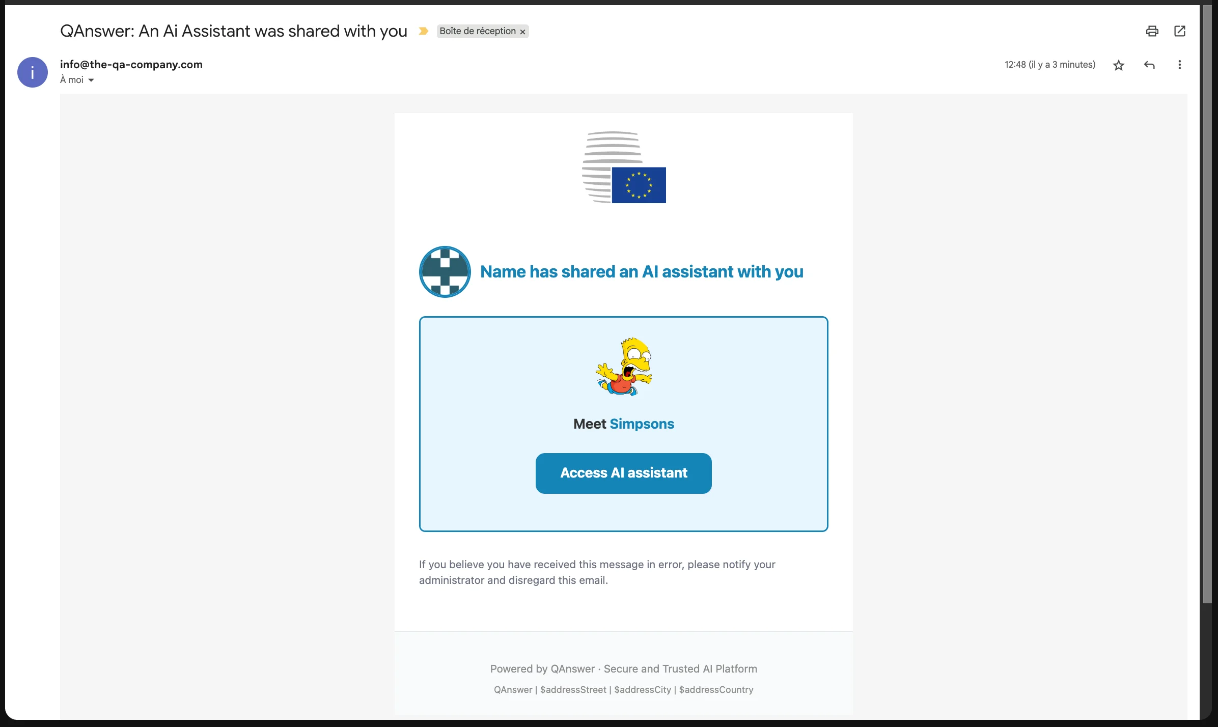 Example of a notification email