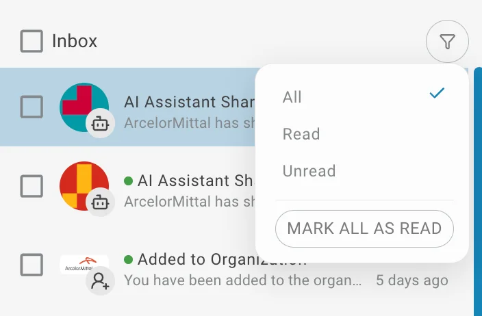 Notification filter popover