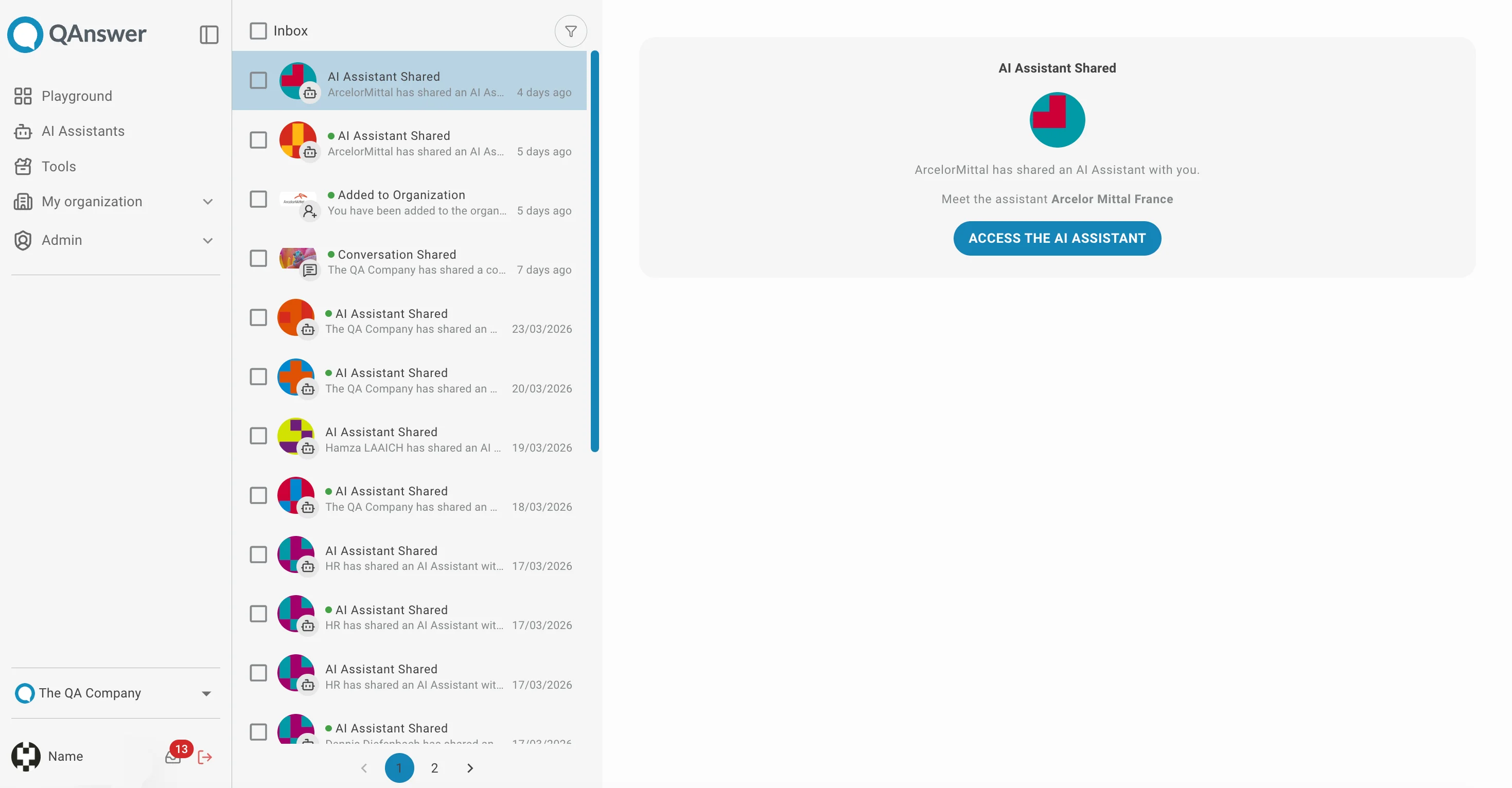 Notifications selected