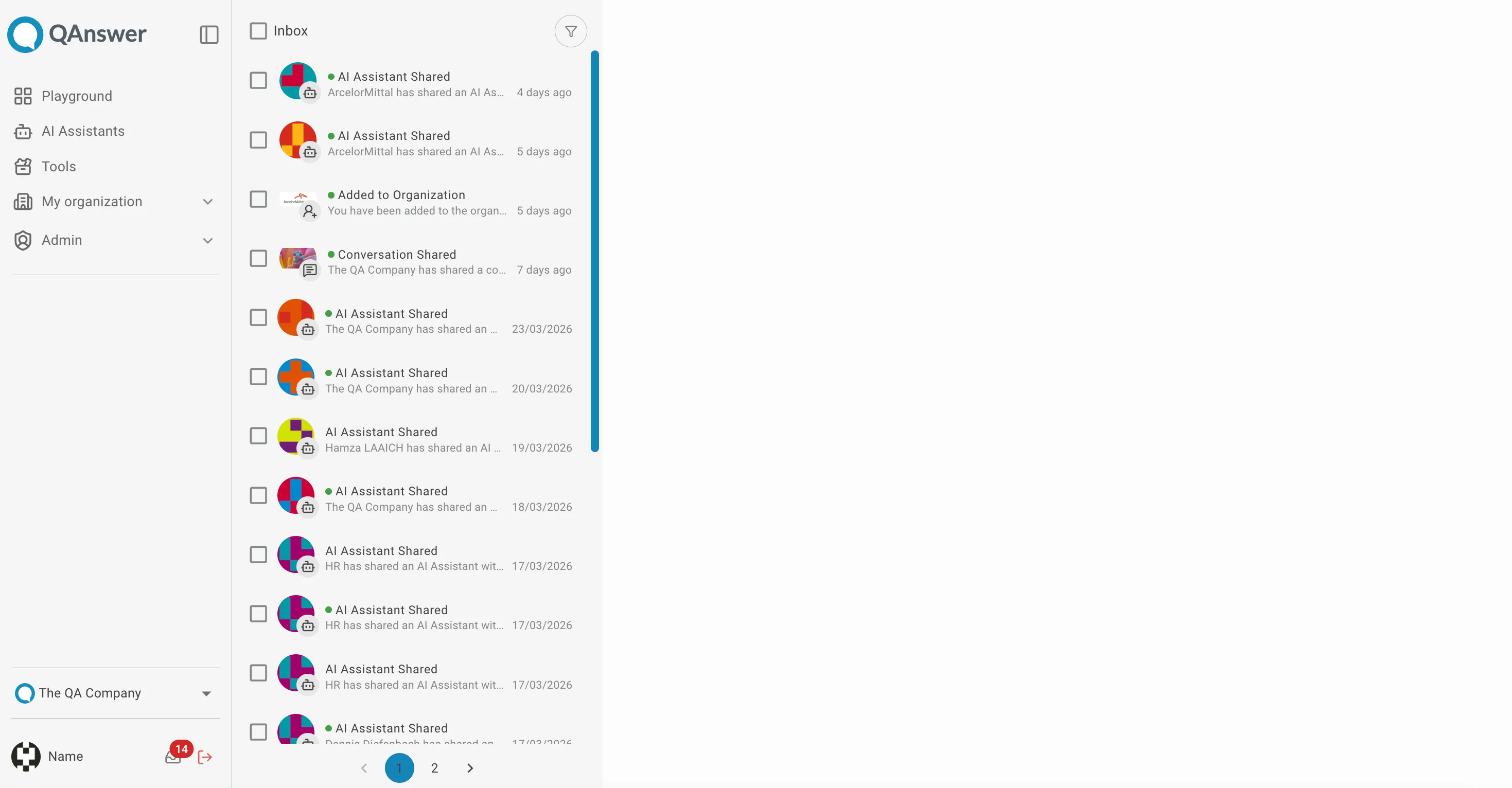 Notifications page
