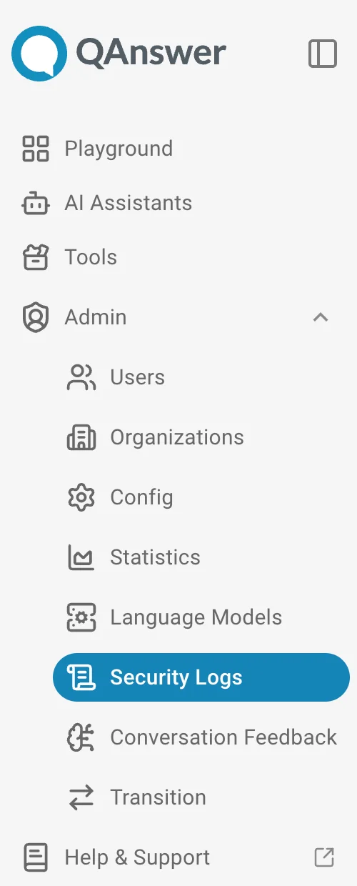 admin navbar security logs