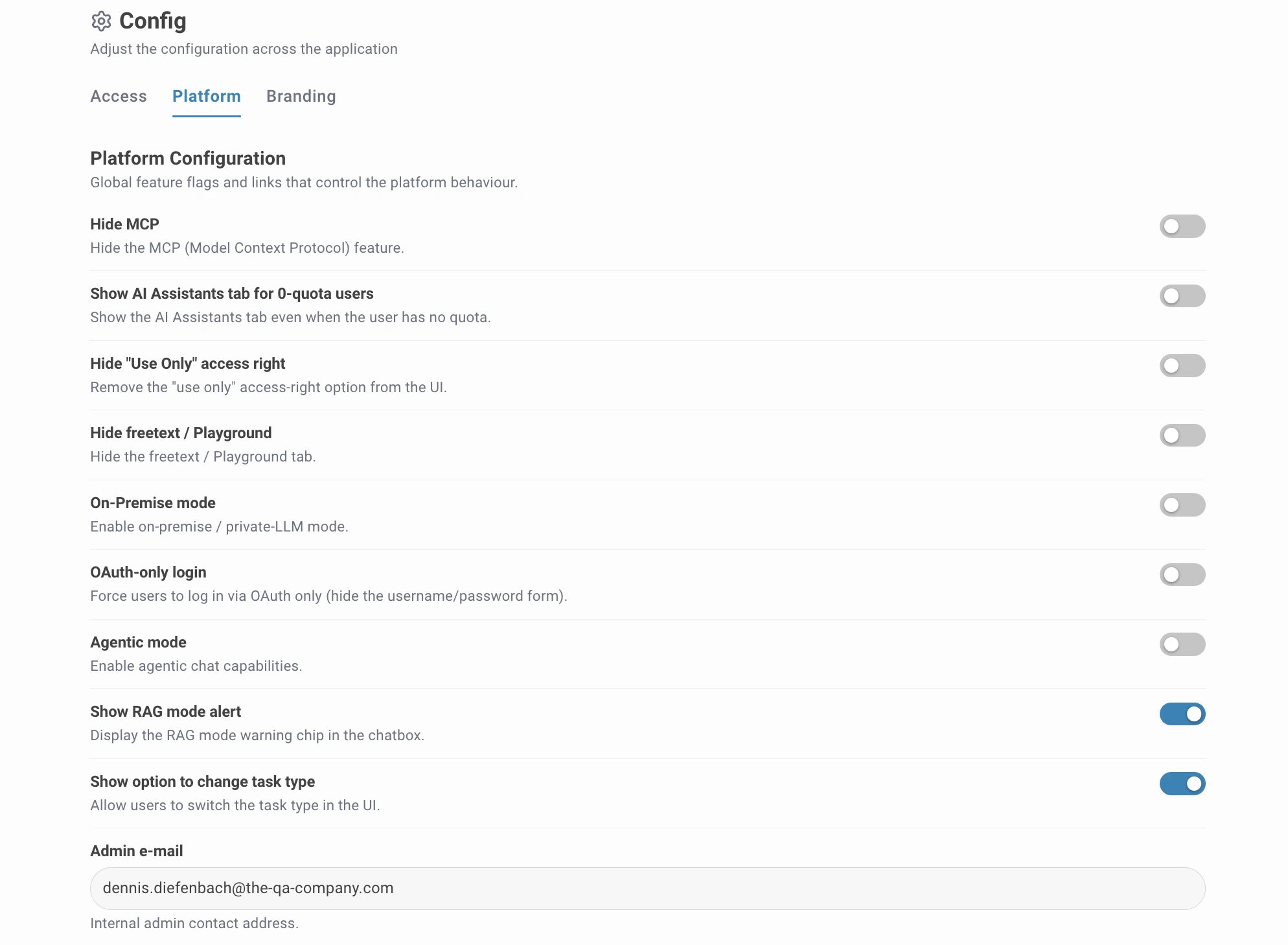 admin config platform configuration