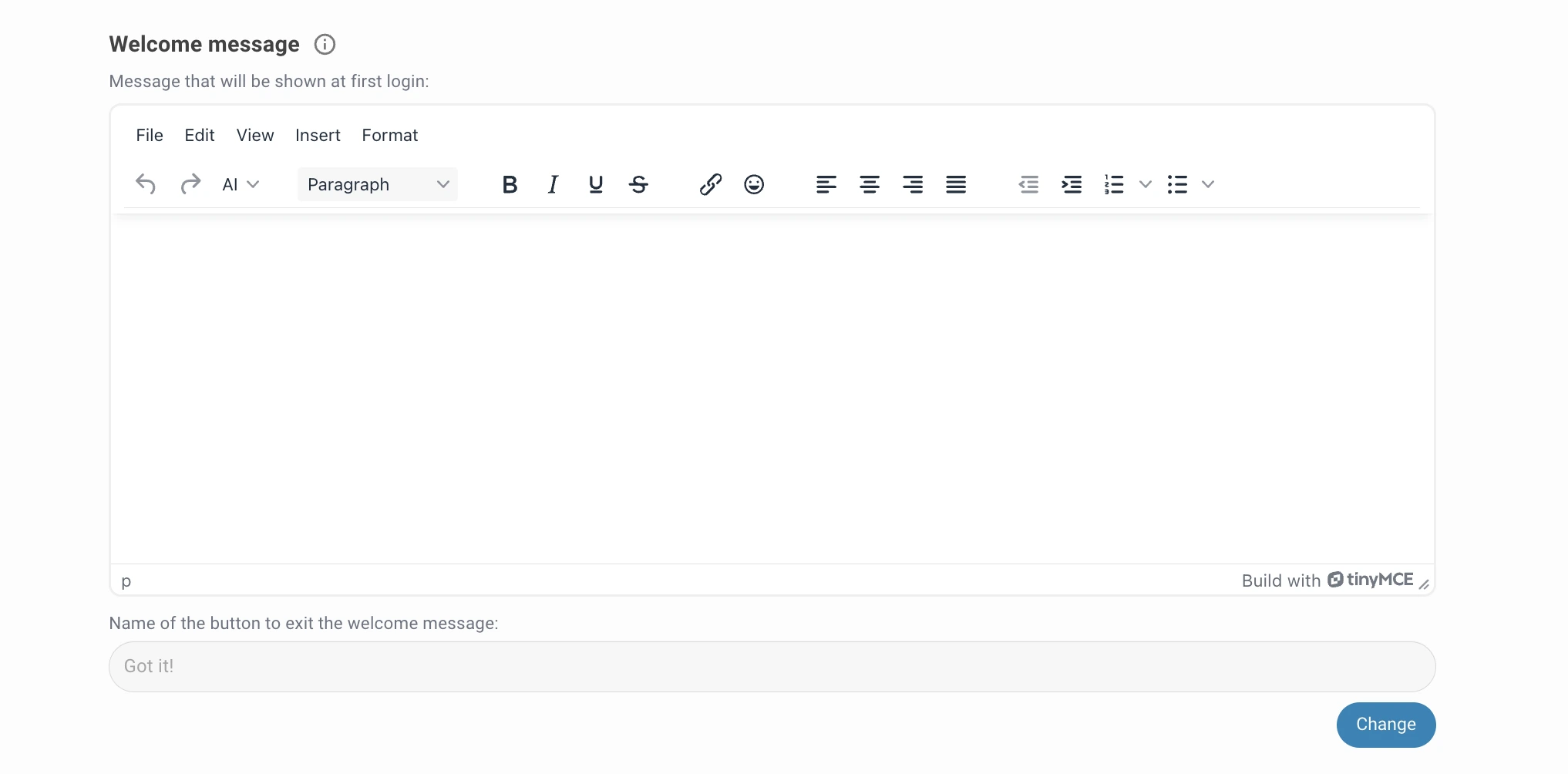 admin config welcome message