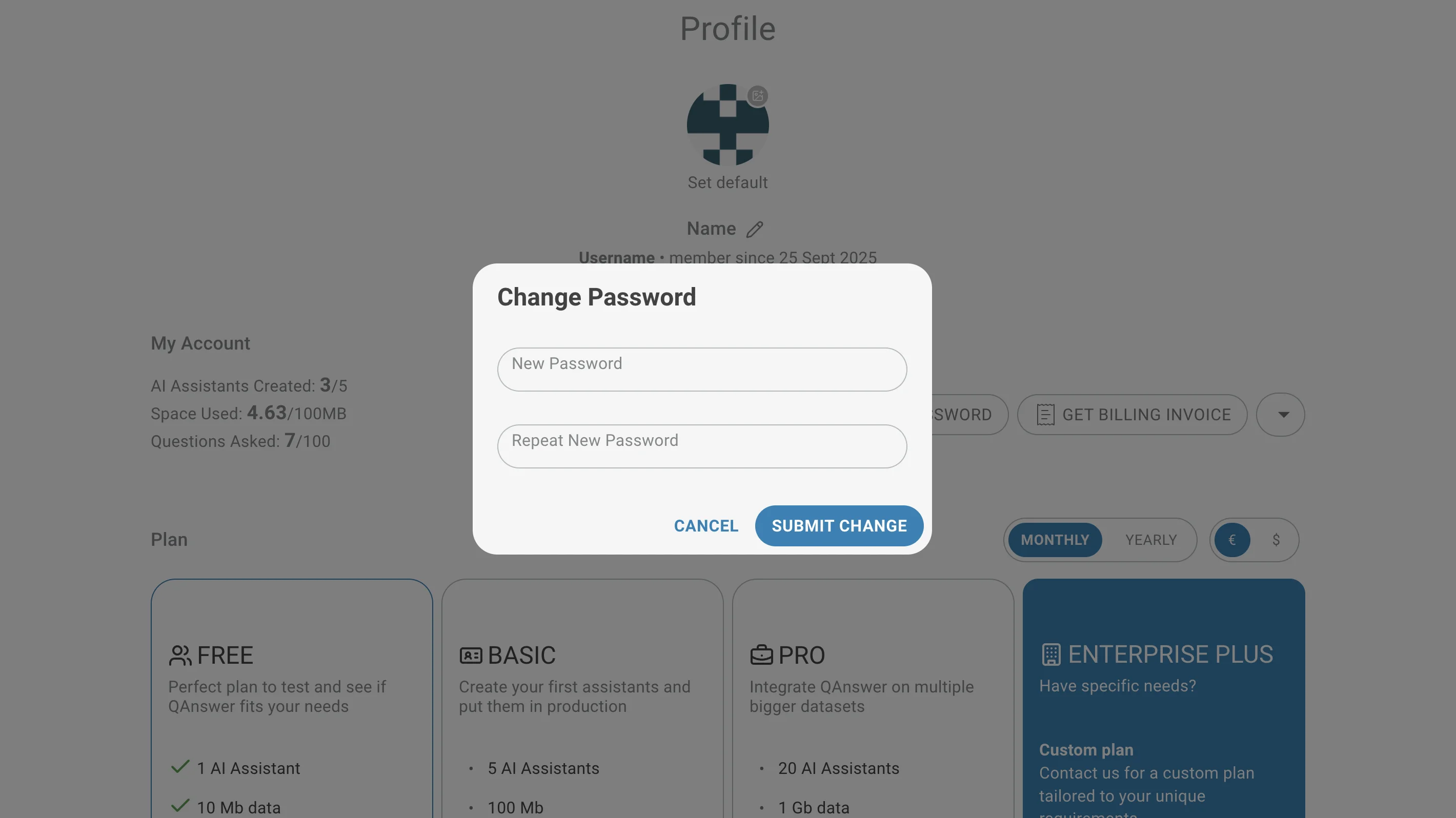 profile page change password