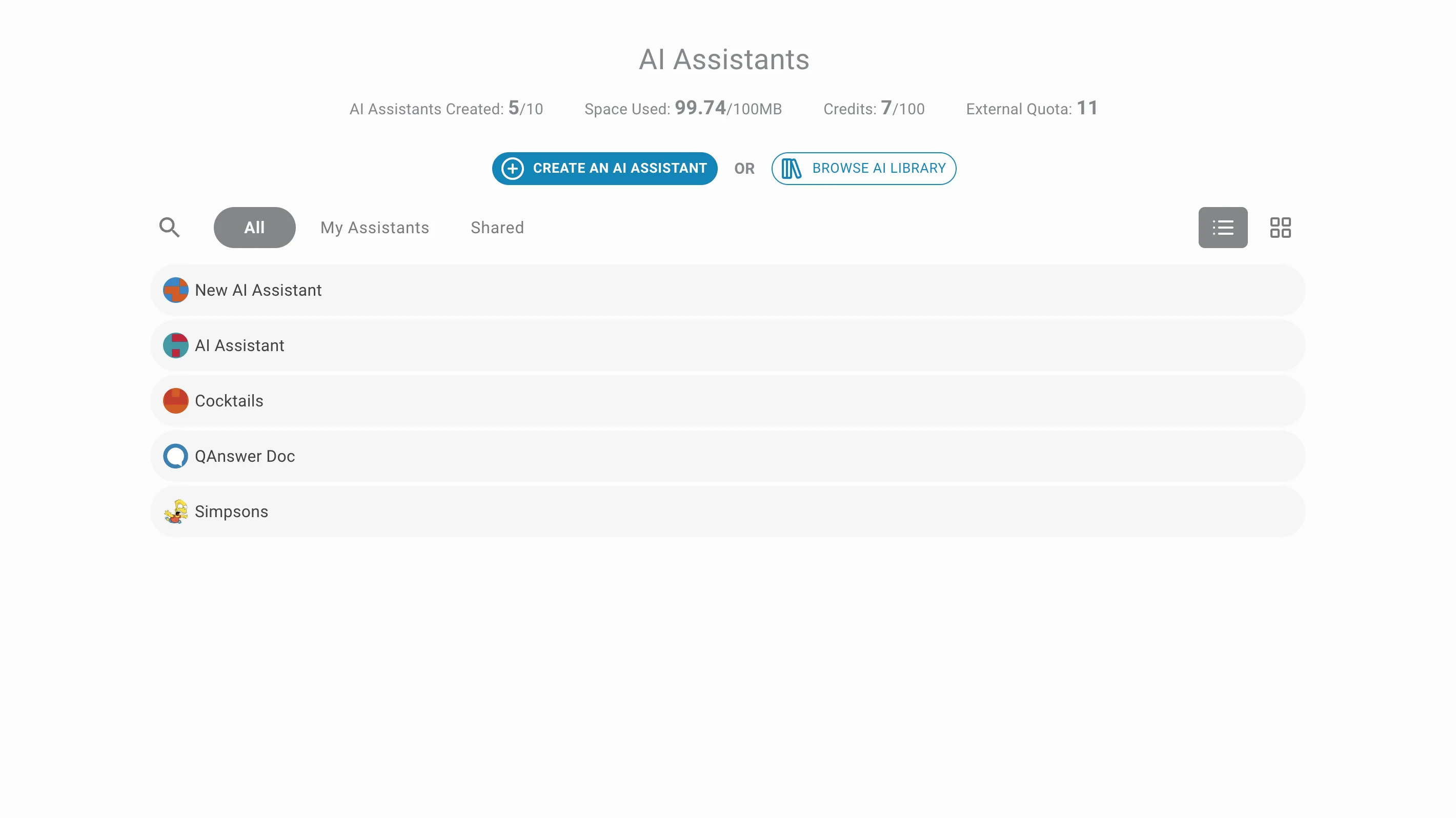 AI Assistants page