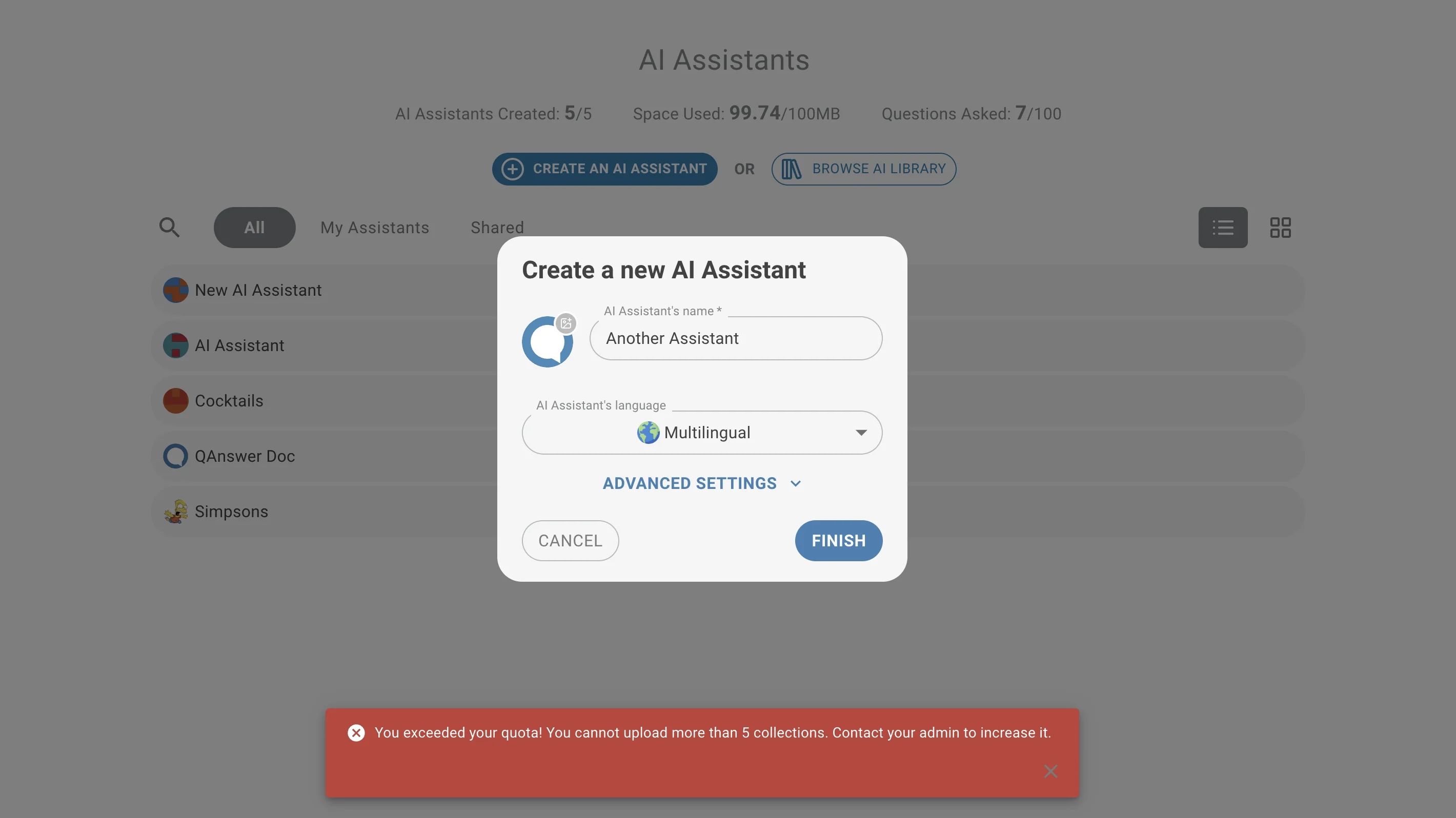 ai assistant exceeded