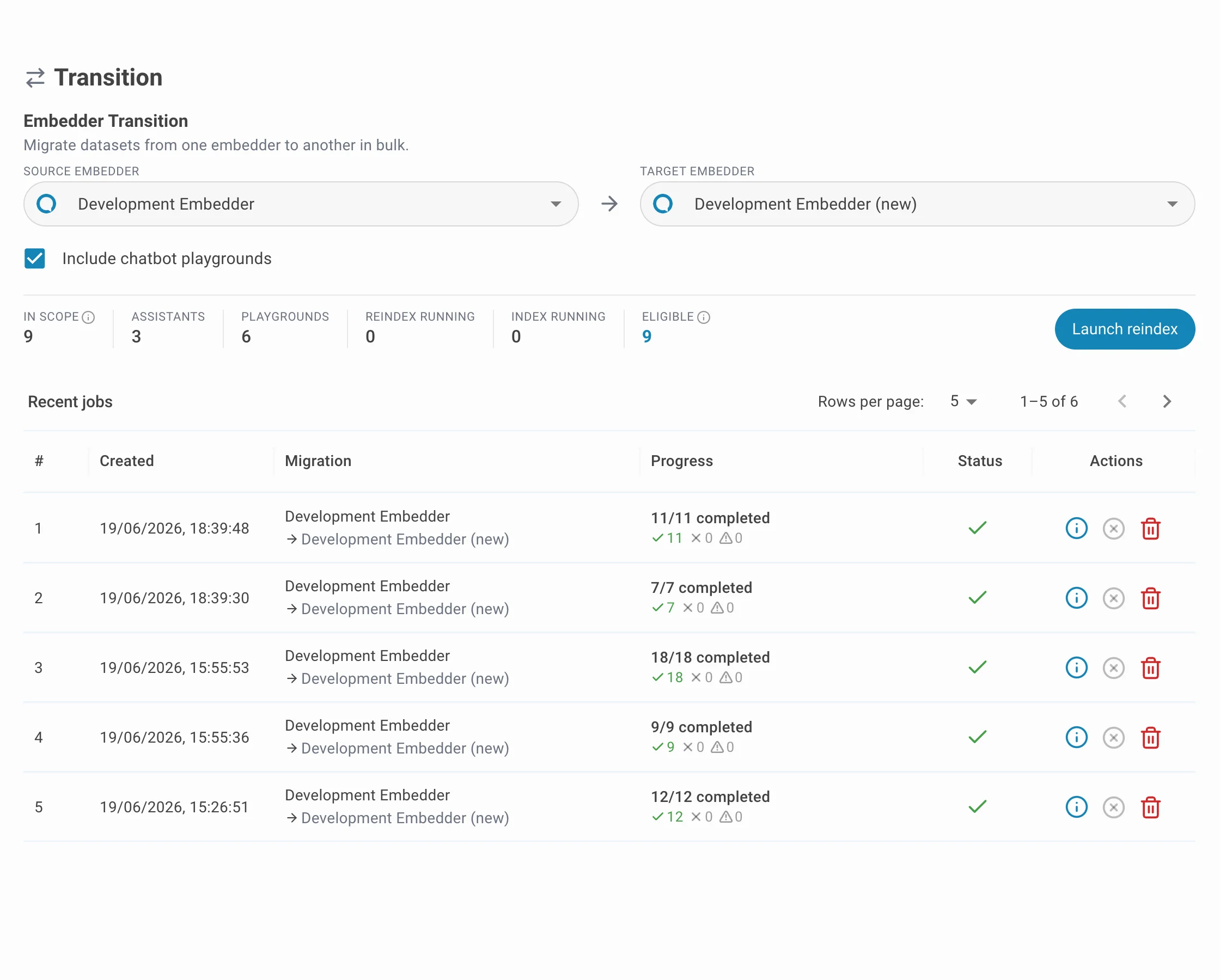 Embedder Transition setup with source, target and scope preview