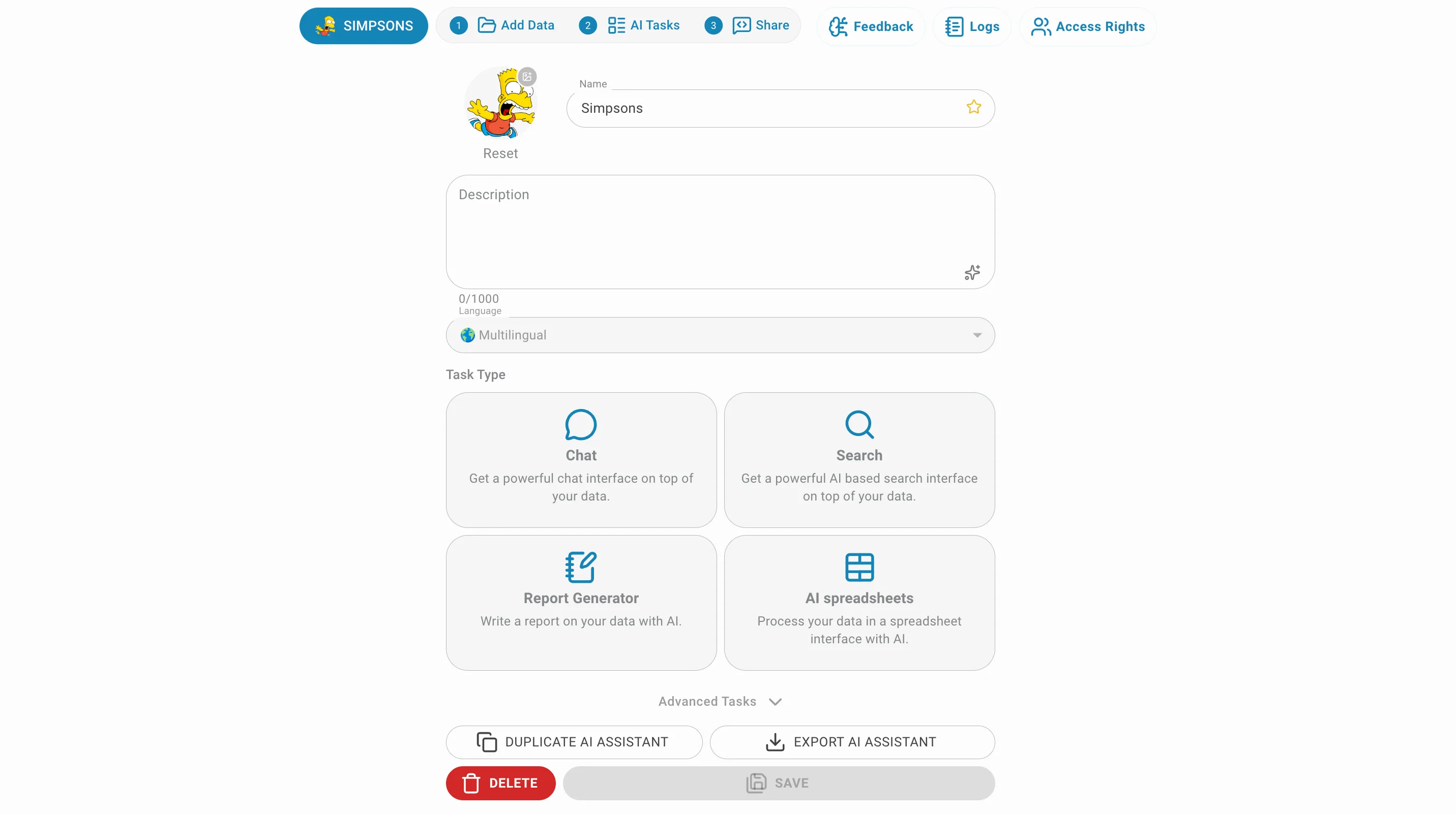 QAnswer AI Assistant settings panel
