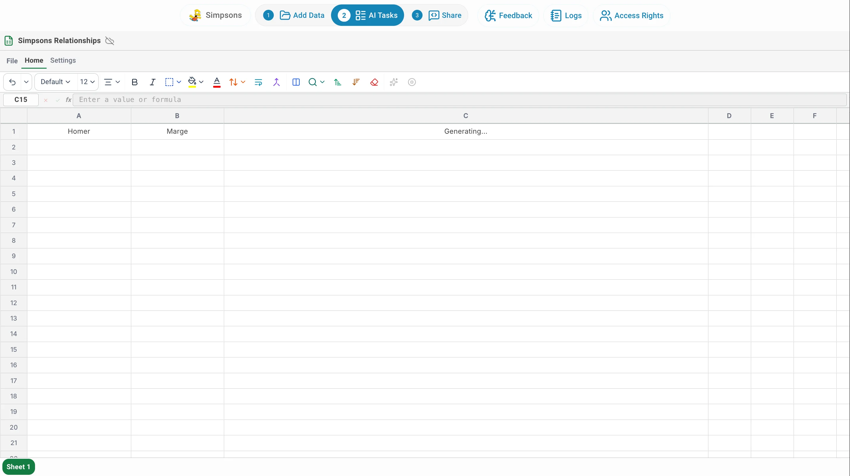 AI Spreadsheet generating
