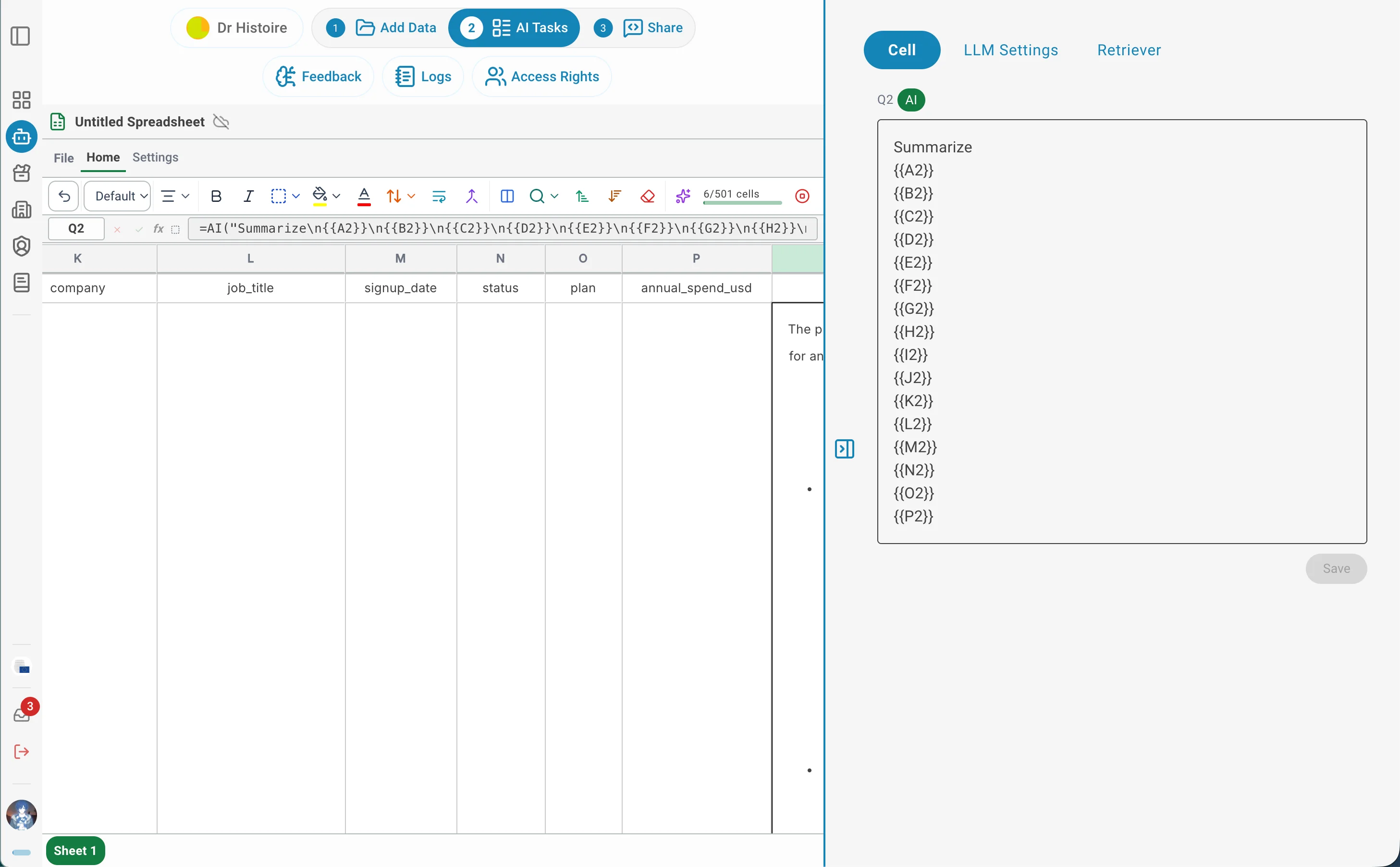 AI Spreadsheet File menu