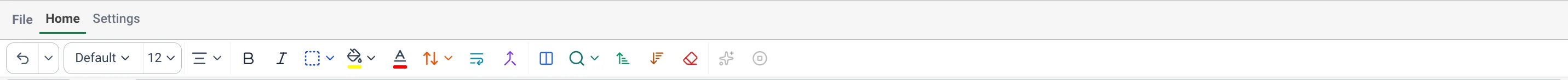 AI Spreadsheet toolbar