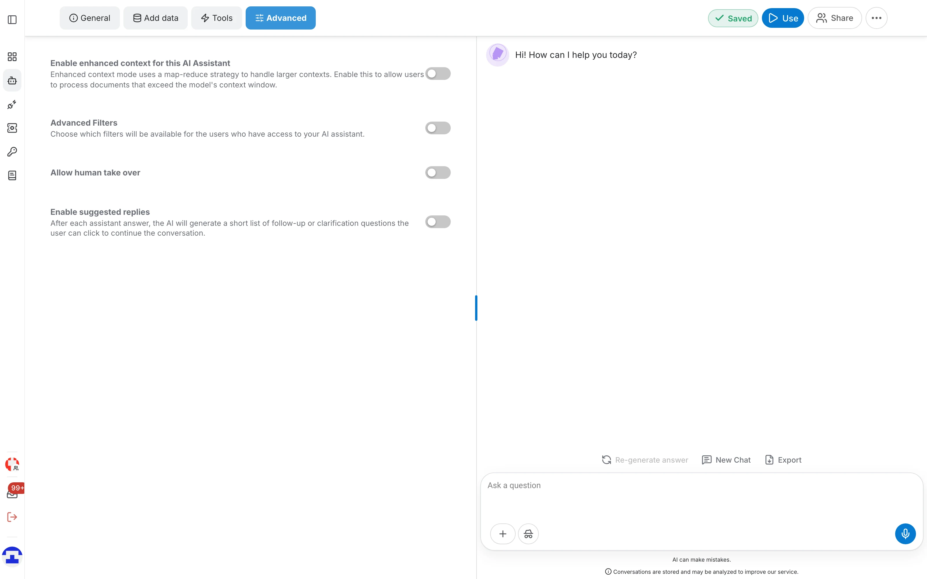 Advanced tab of the assistant editor