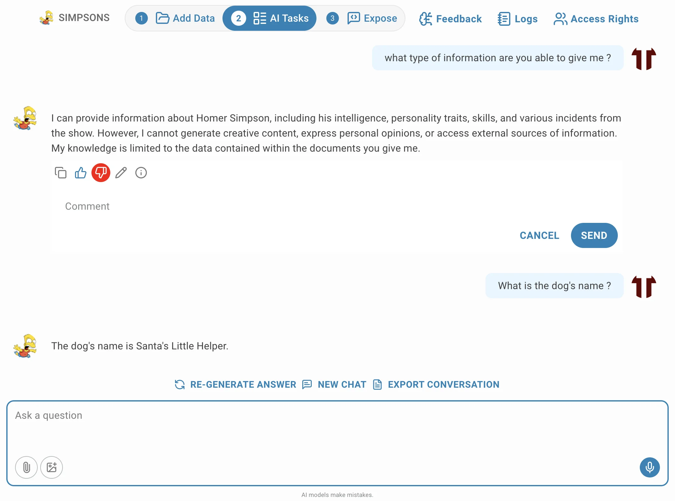 chat give negative feedback