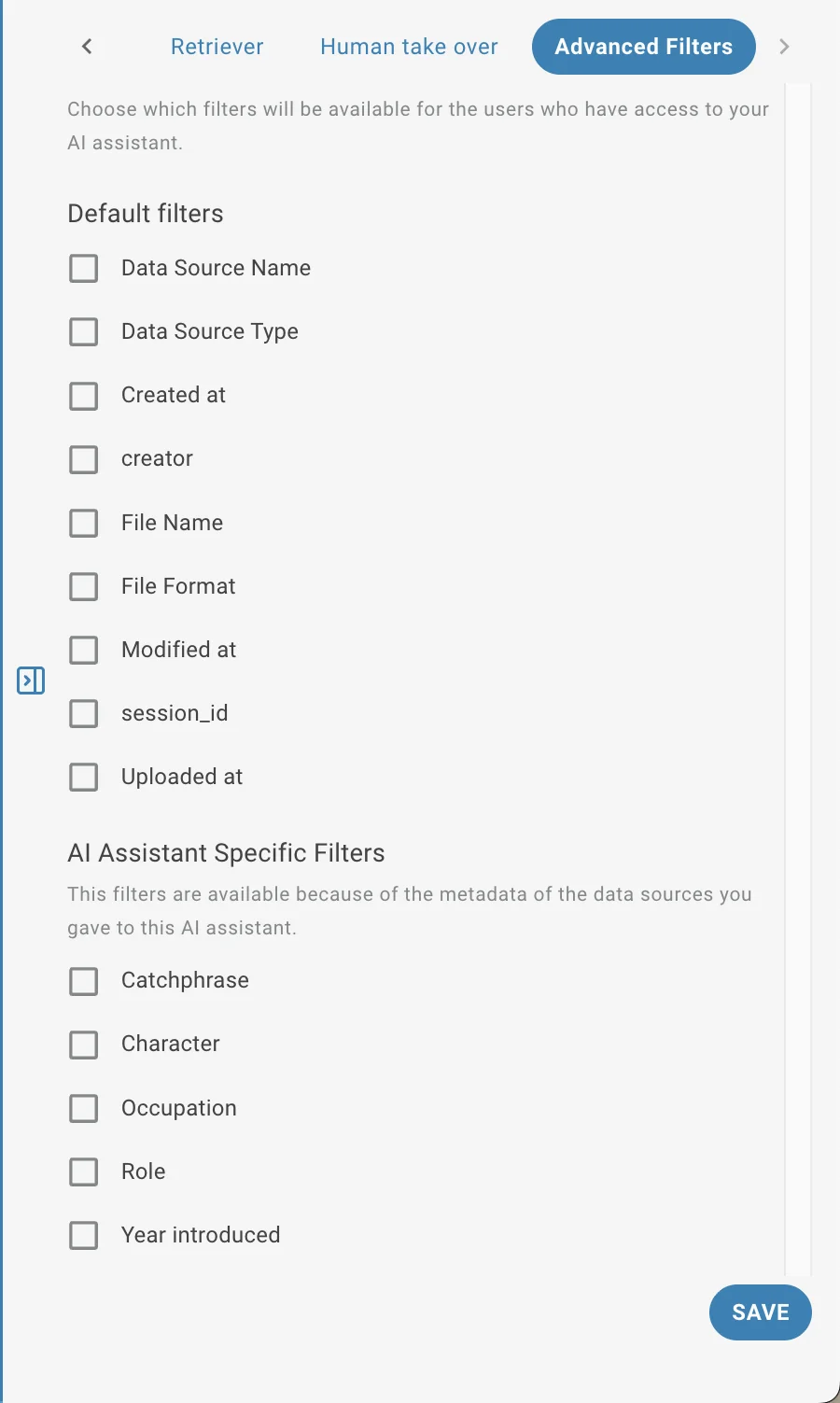 AI Task Search Filters