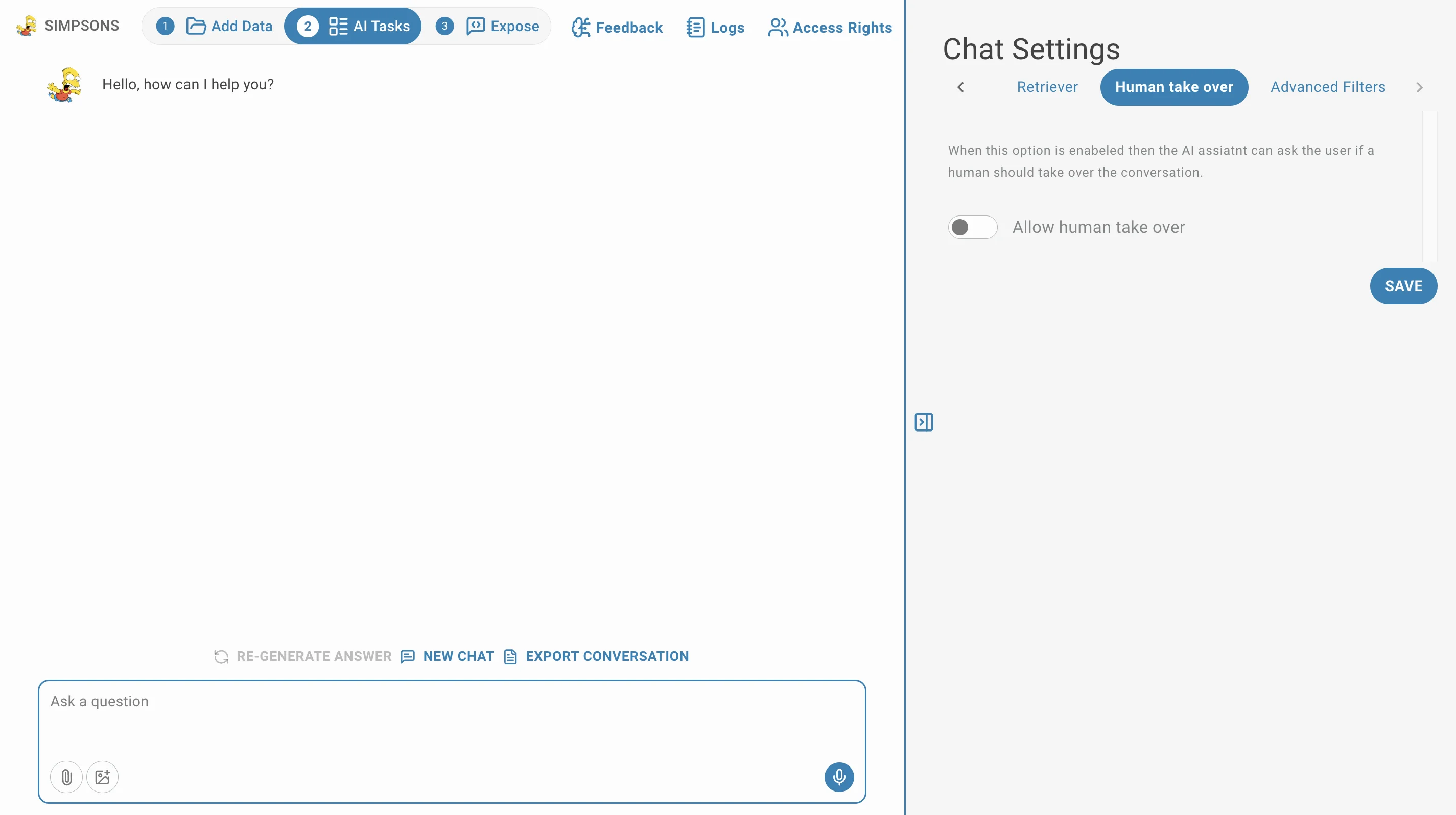 search pages settings Human Takeover