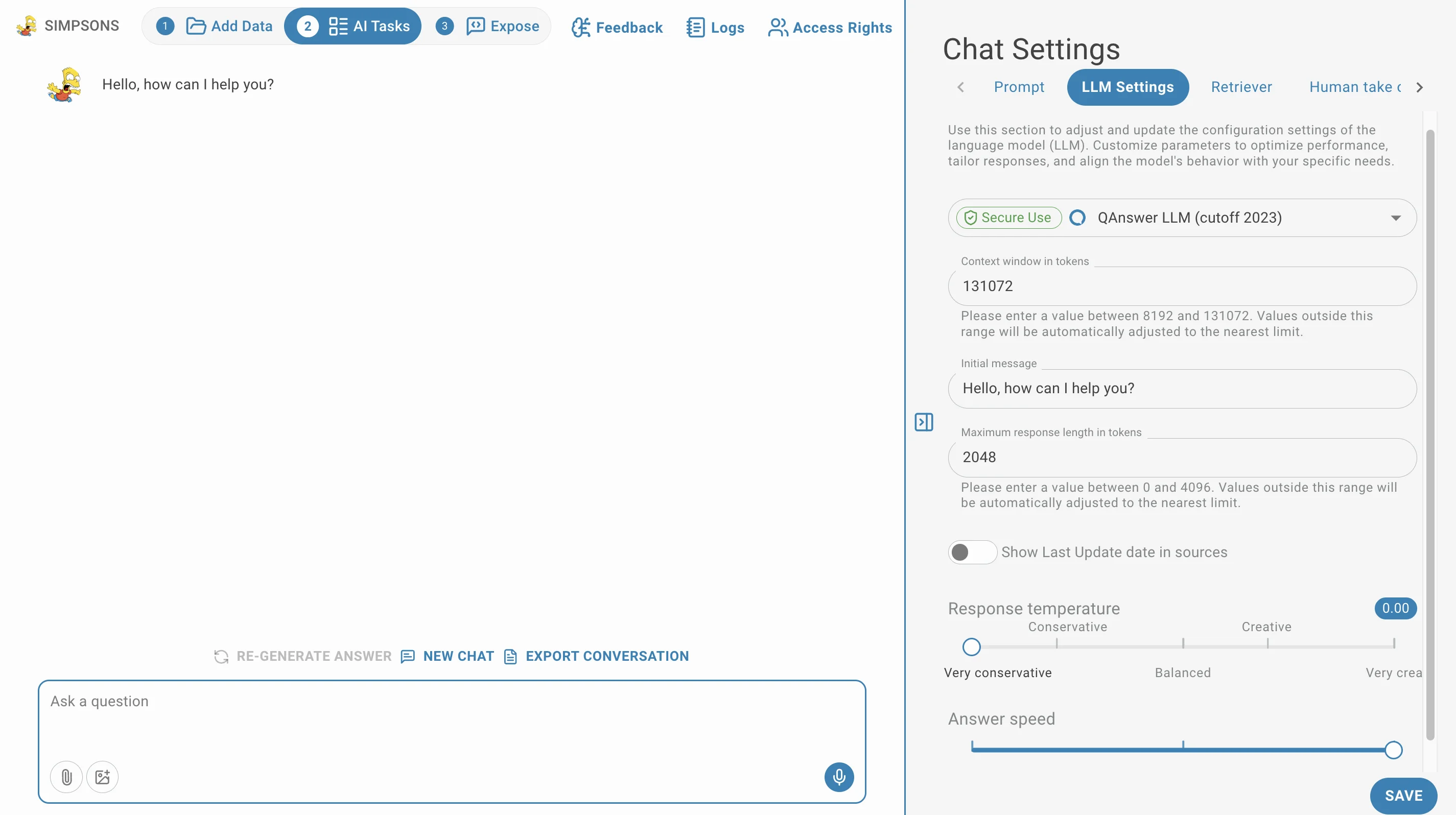 search pages settings LLM settings