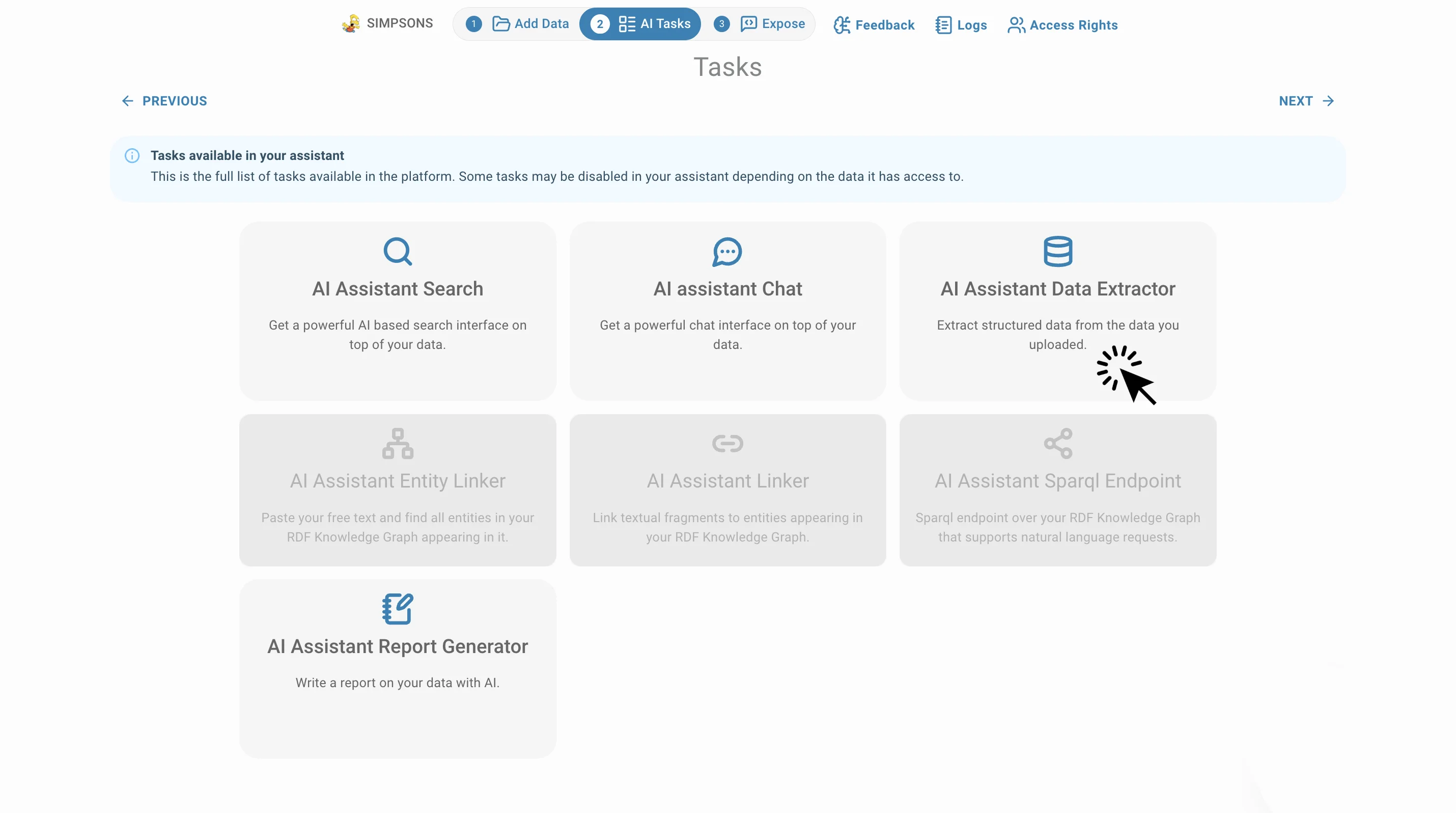 AI Tasks Menu choose Data Extractor