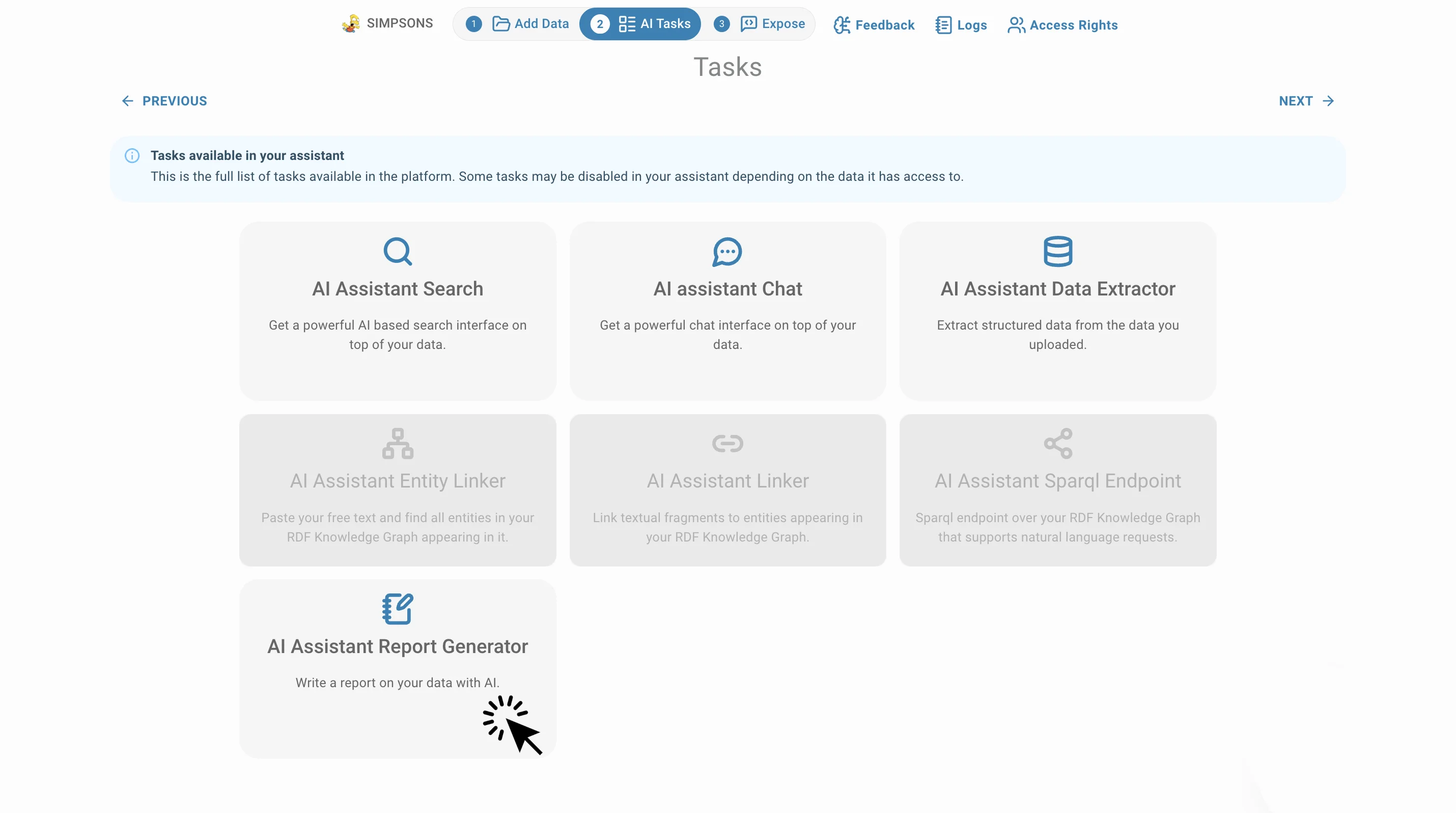 AI Tasks Menu choose Report Generator