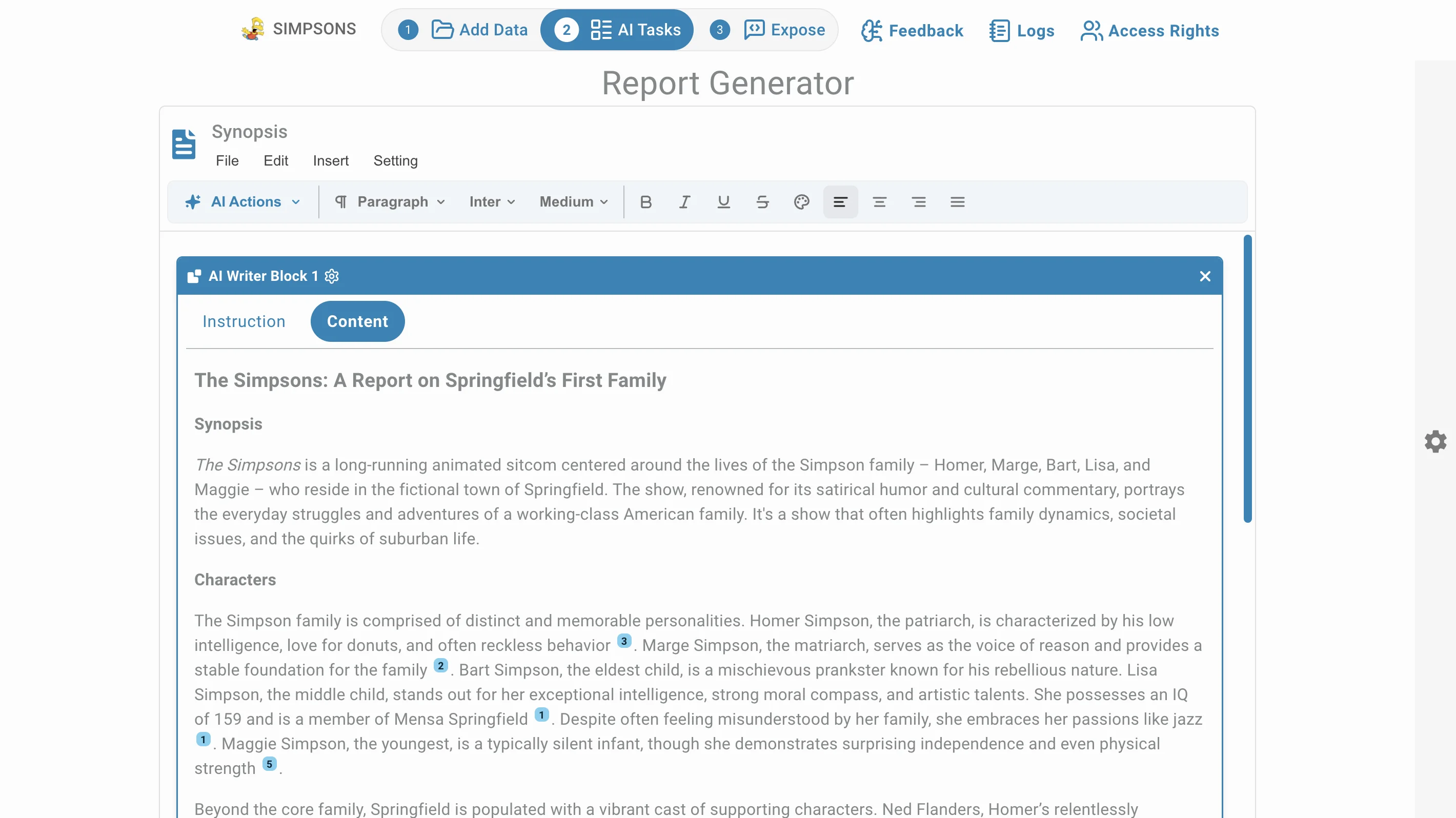 Report Generator AI bloc answer