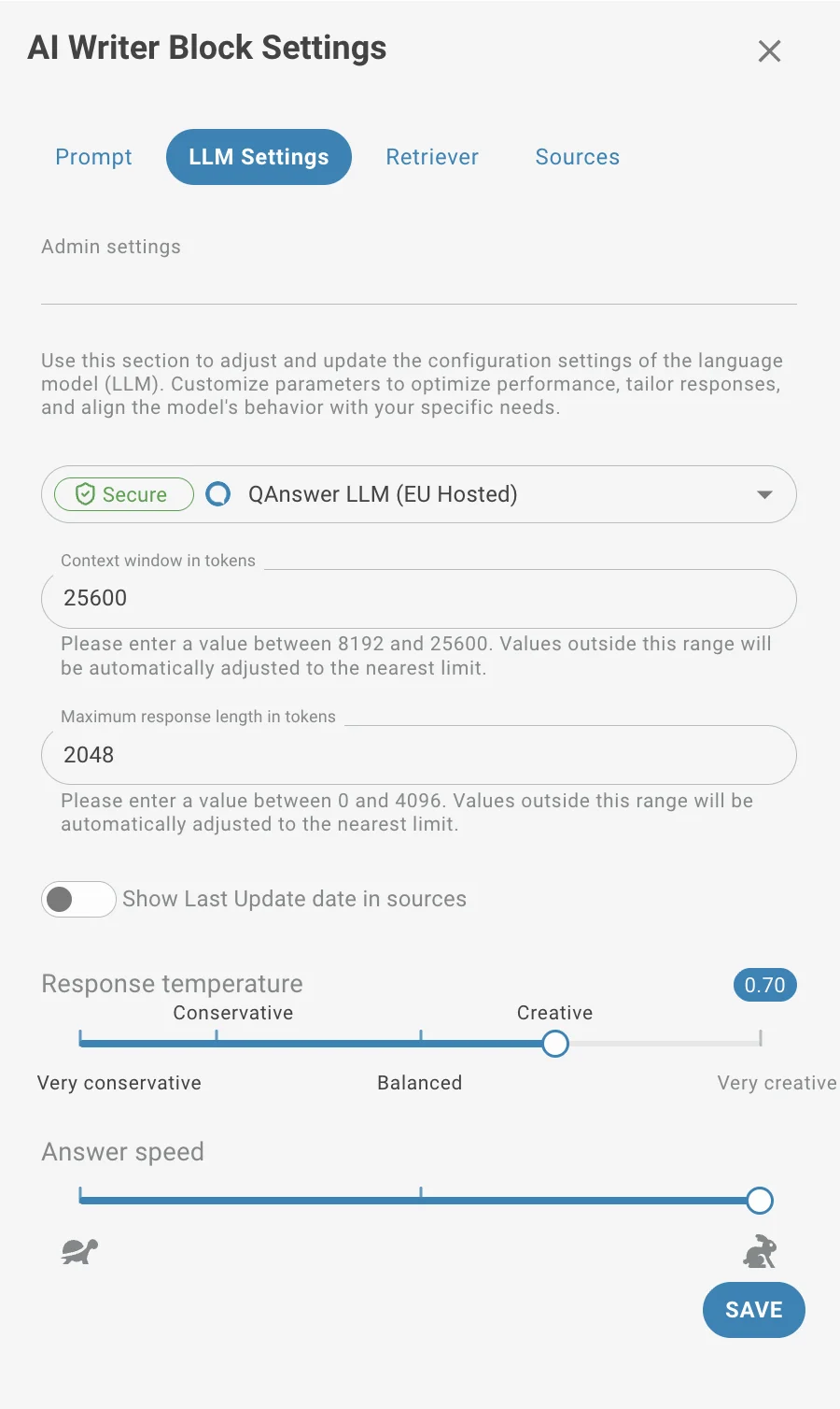 Report Generator AI block settings llm