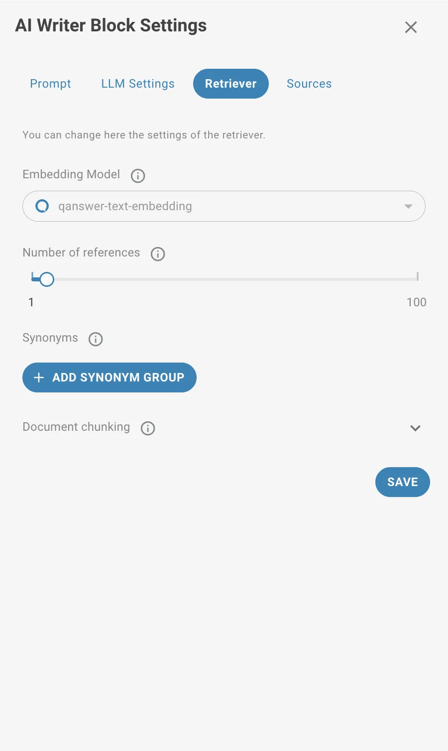 Report Generator AI block settings retriever