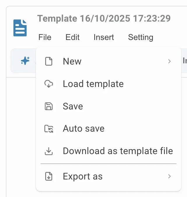 Report Generator file menu