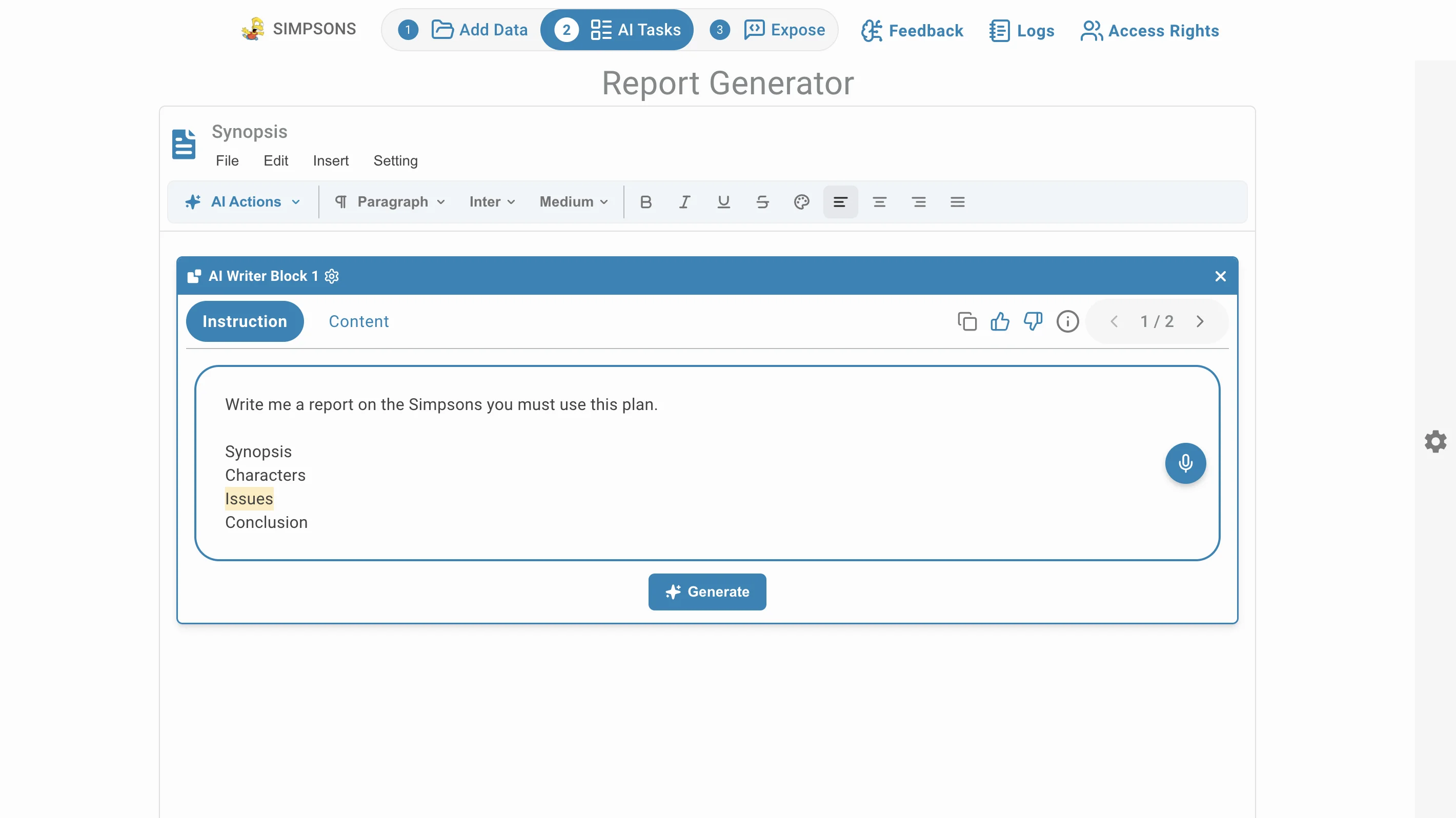 AI Task report generator prompt 1