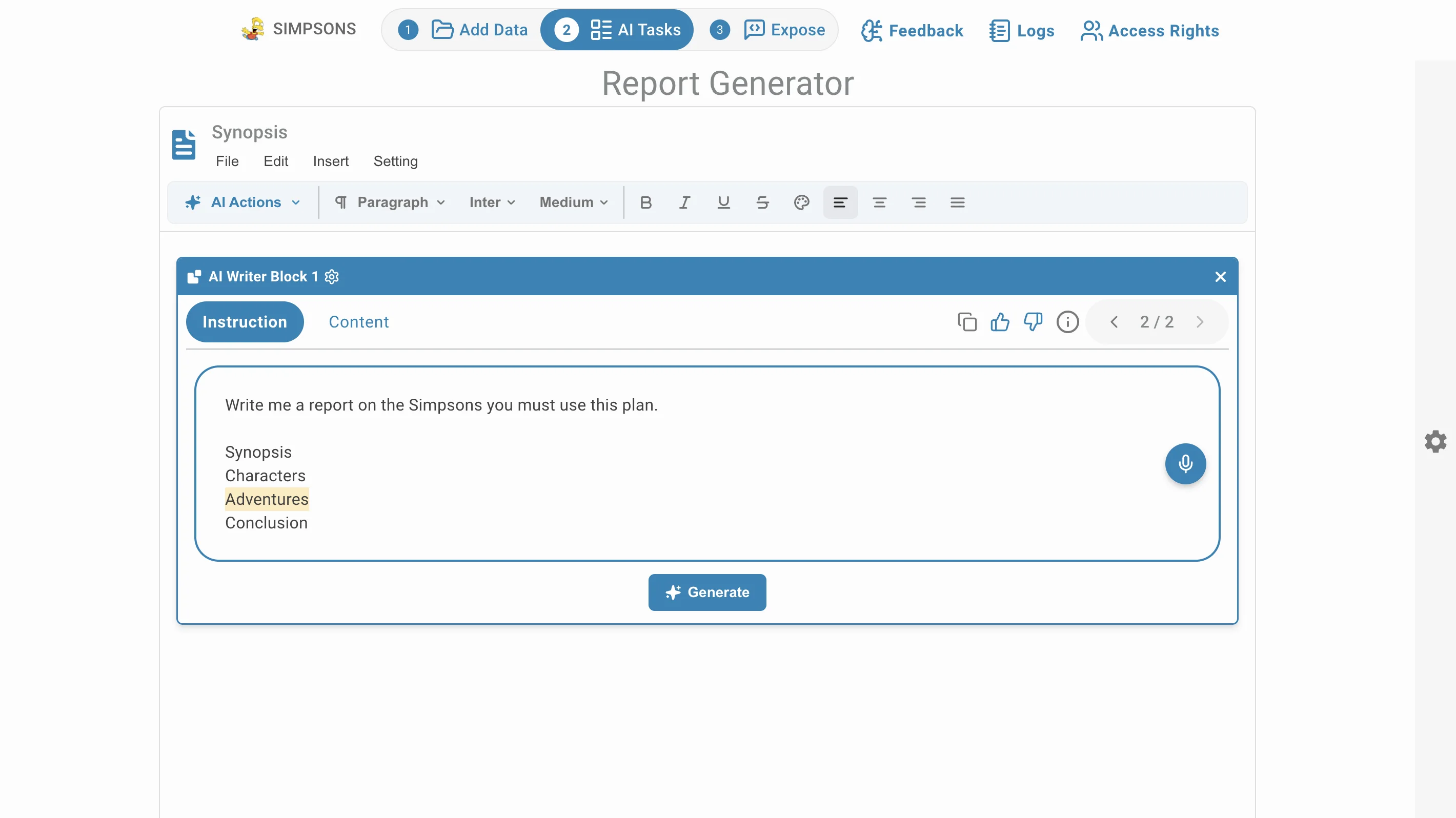 AI Task report generator prompt 2