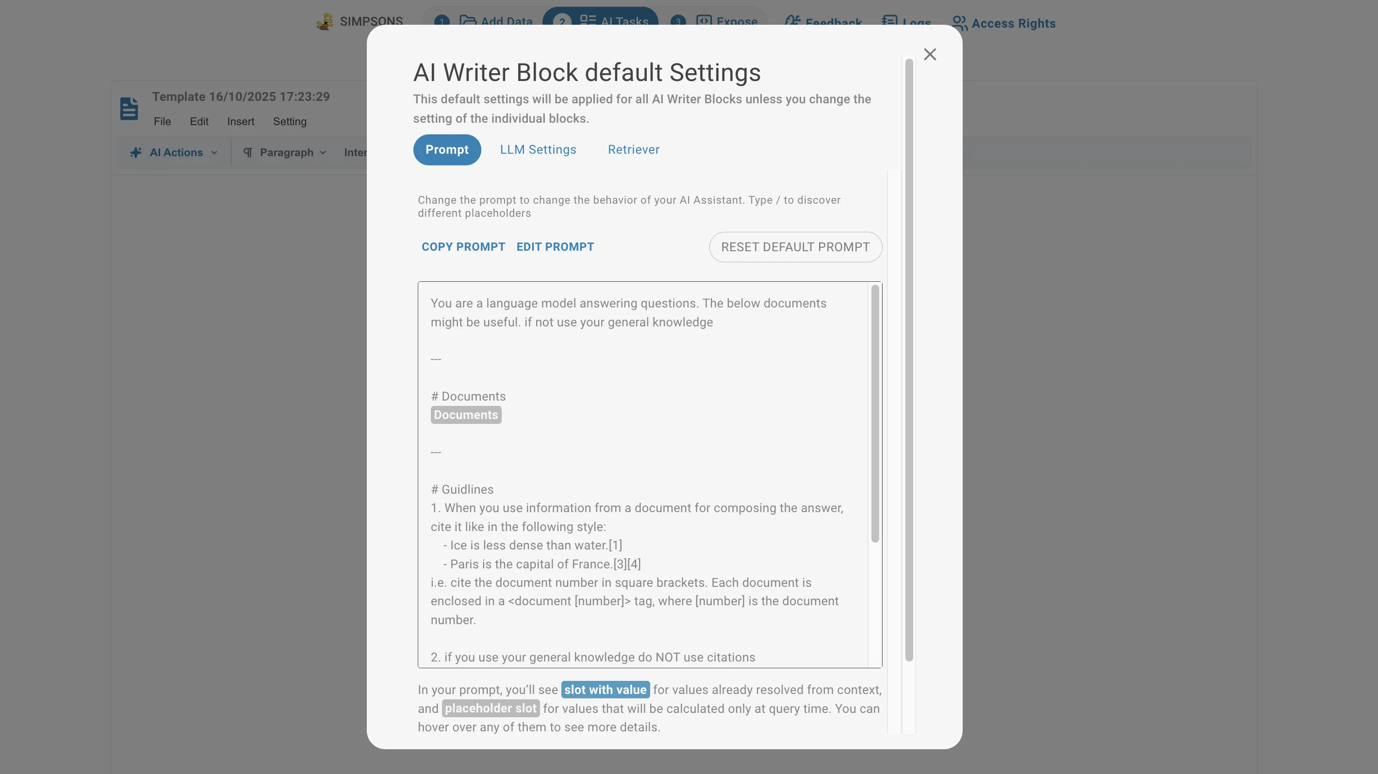 Report Generator pages settings prompt