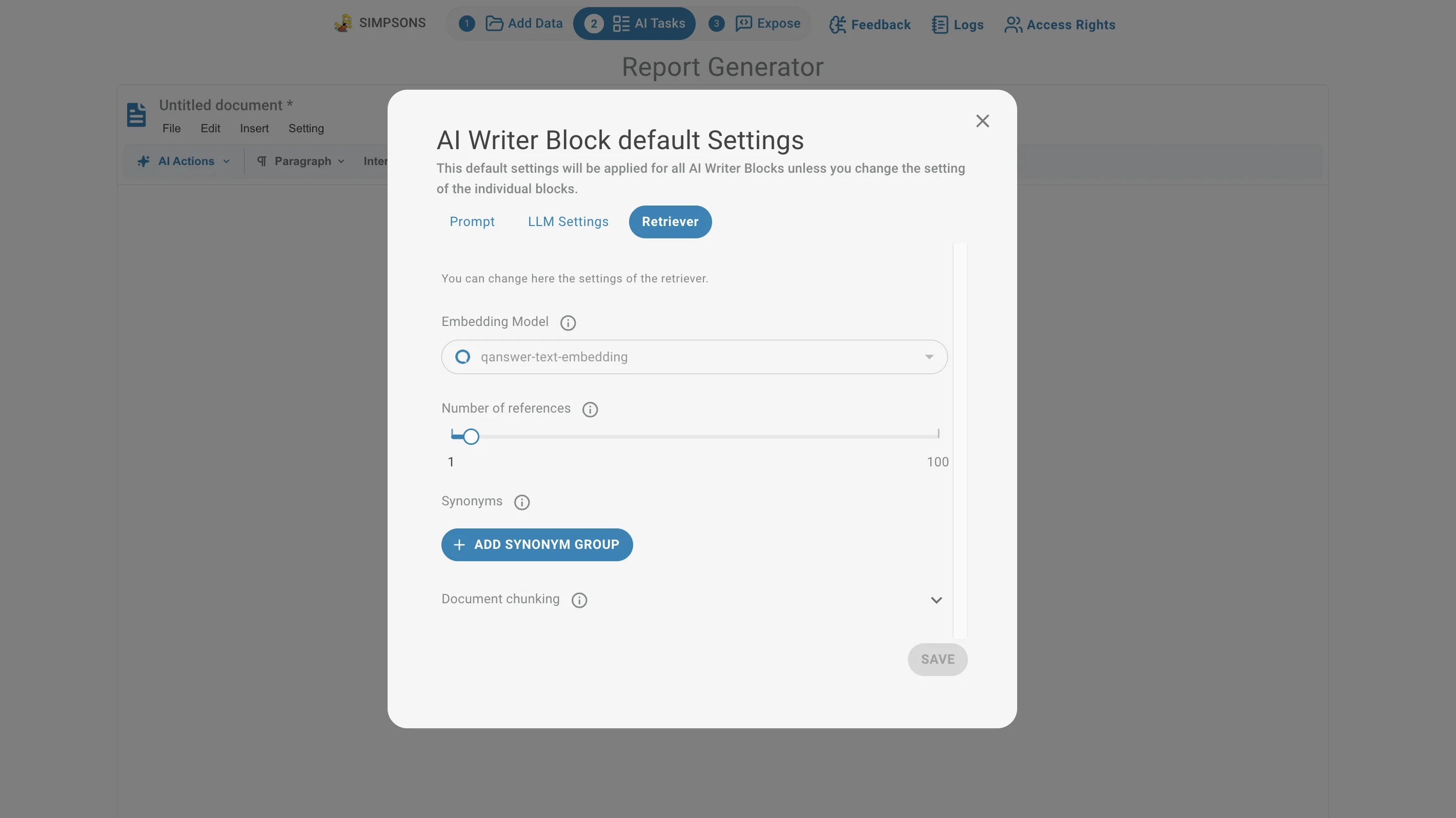 Report Generator pages settings Retriever