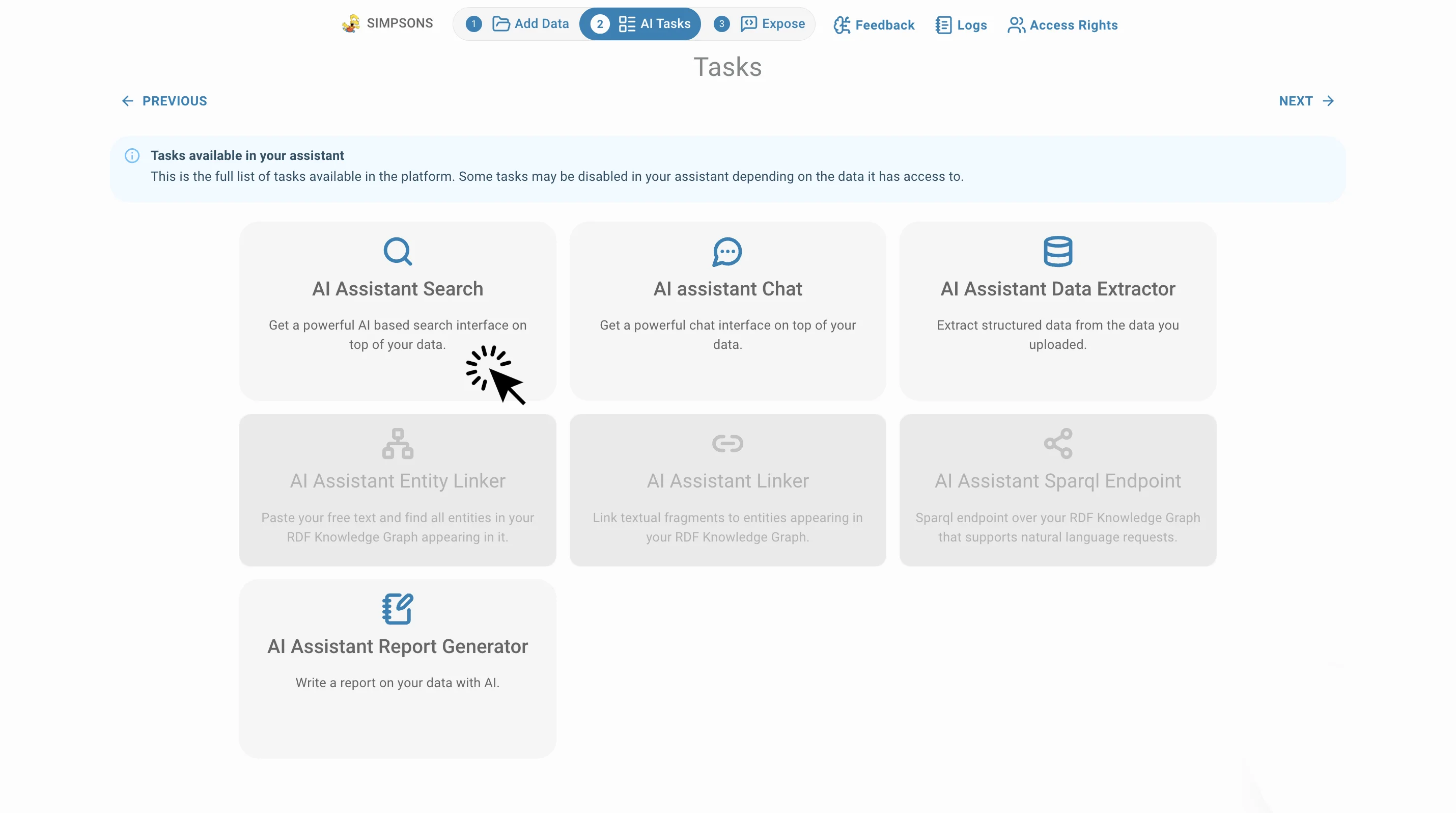 Ai Tasks Menu choose Search