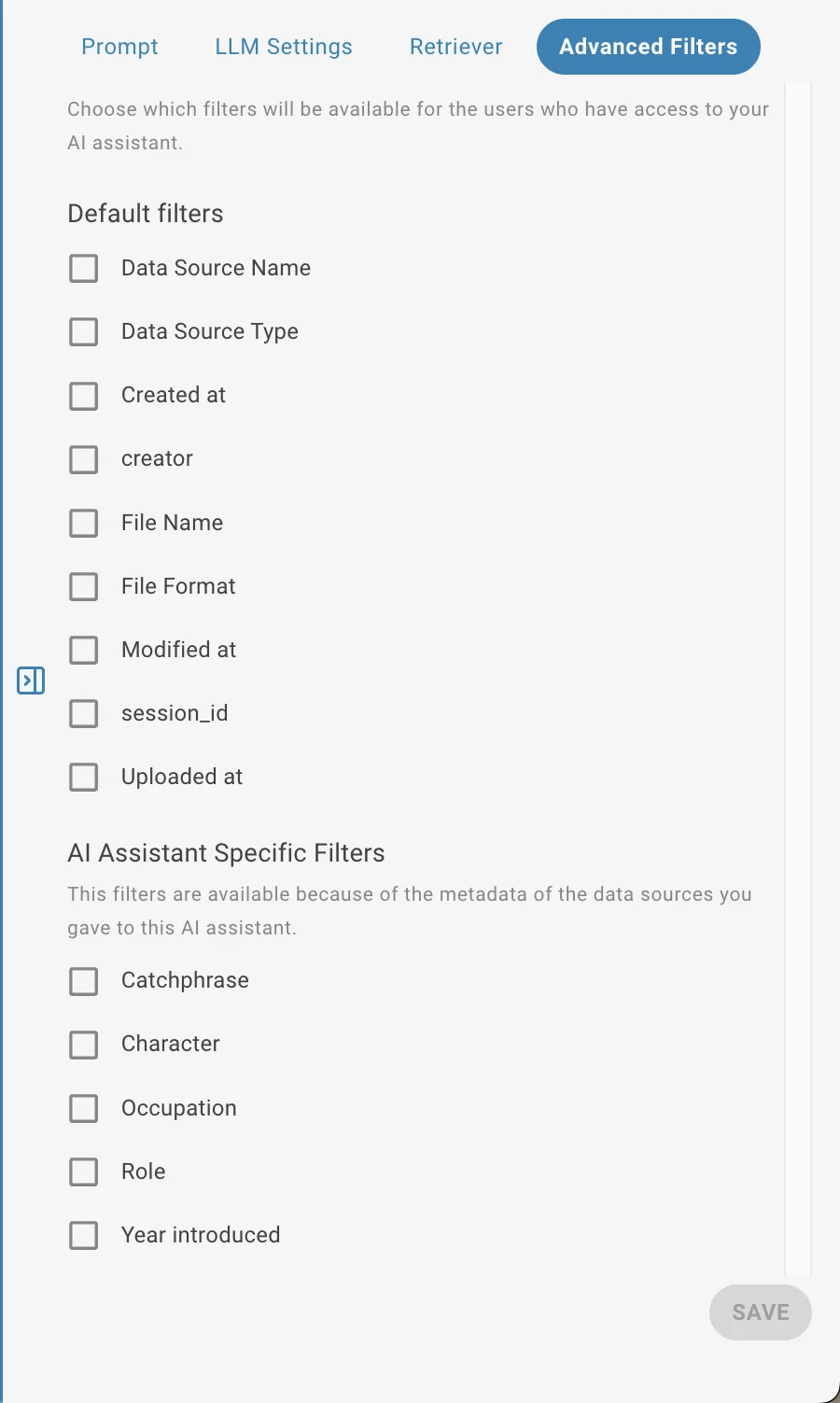 AI Task Search Filters