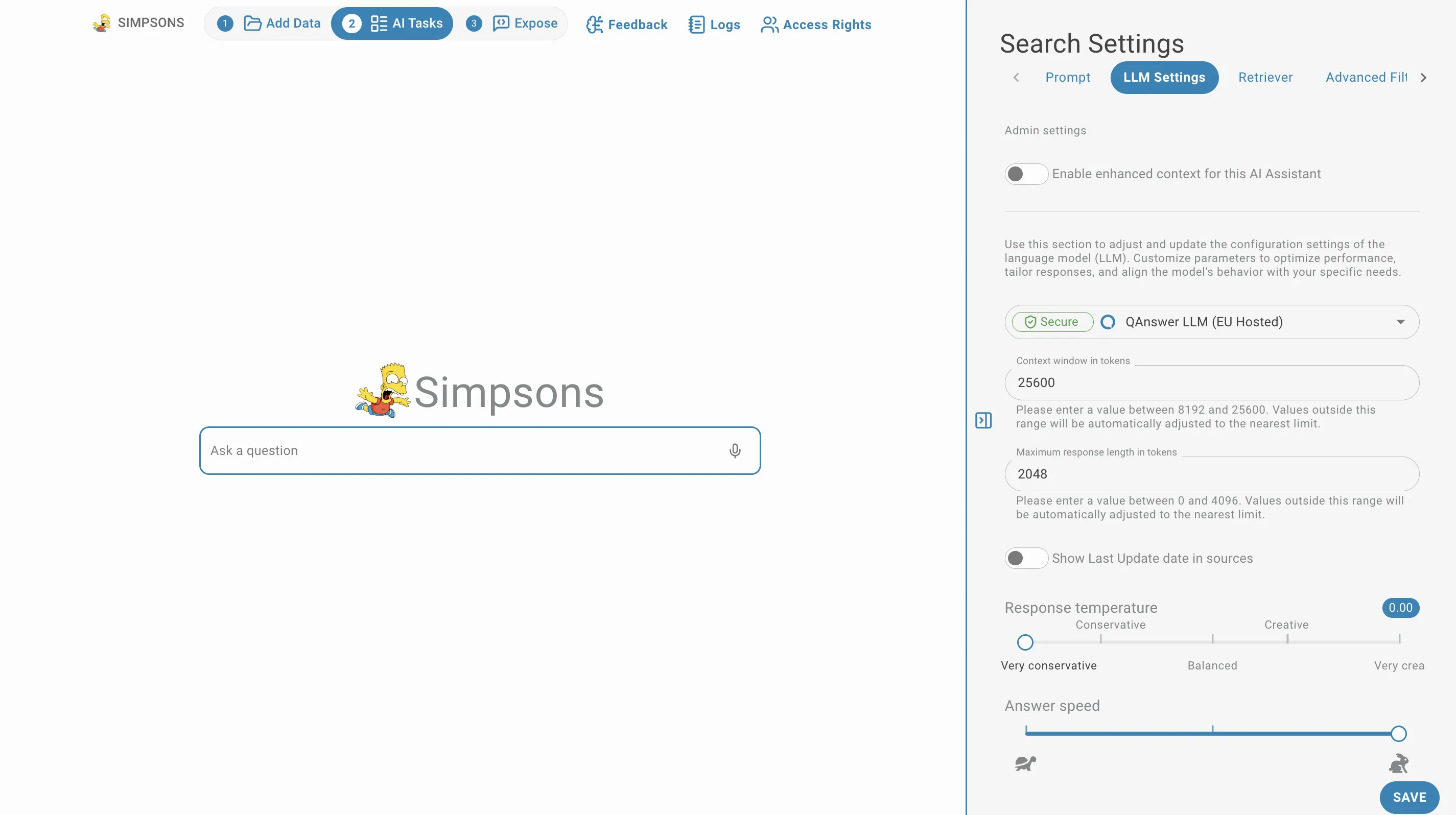 search pages settings LLM settings
