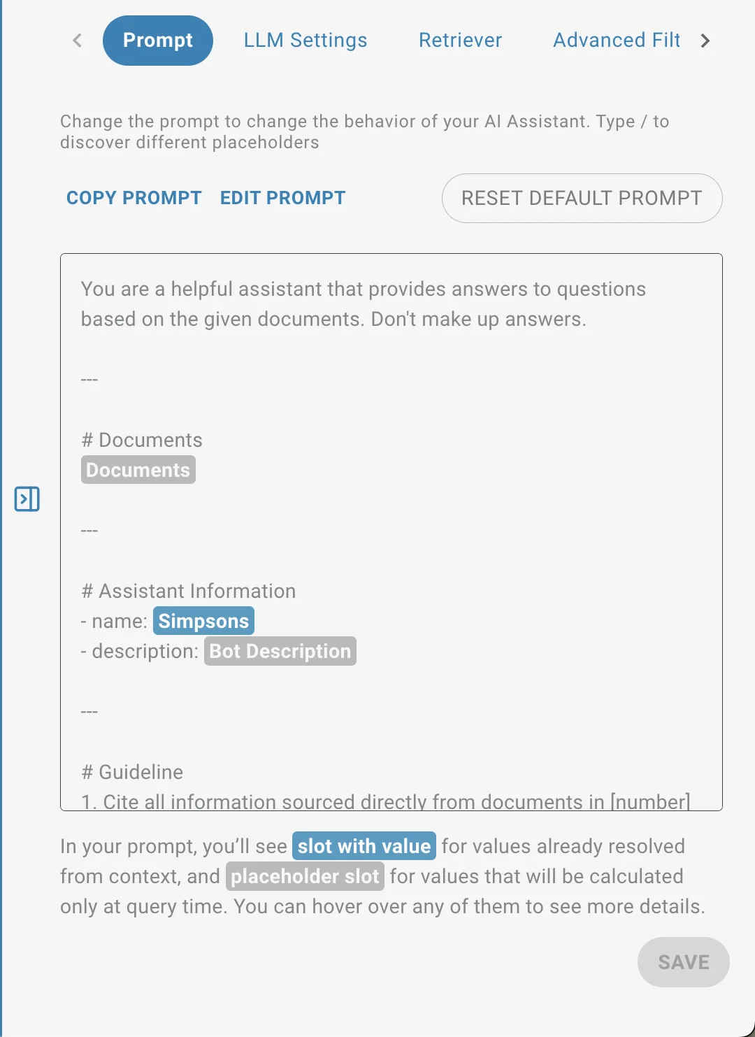 AI Task prompt settings