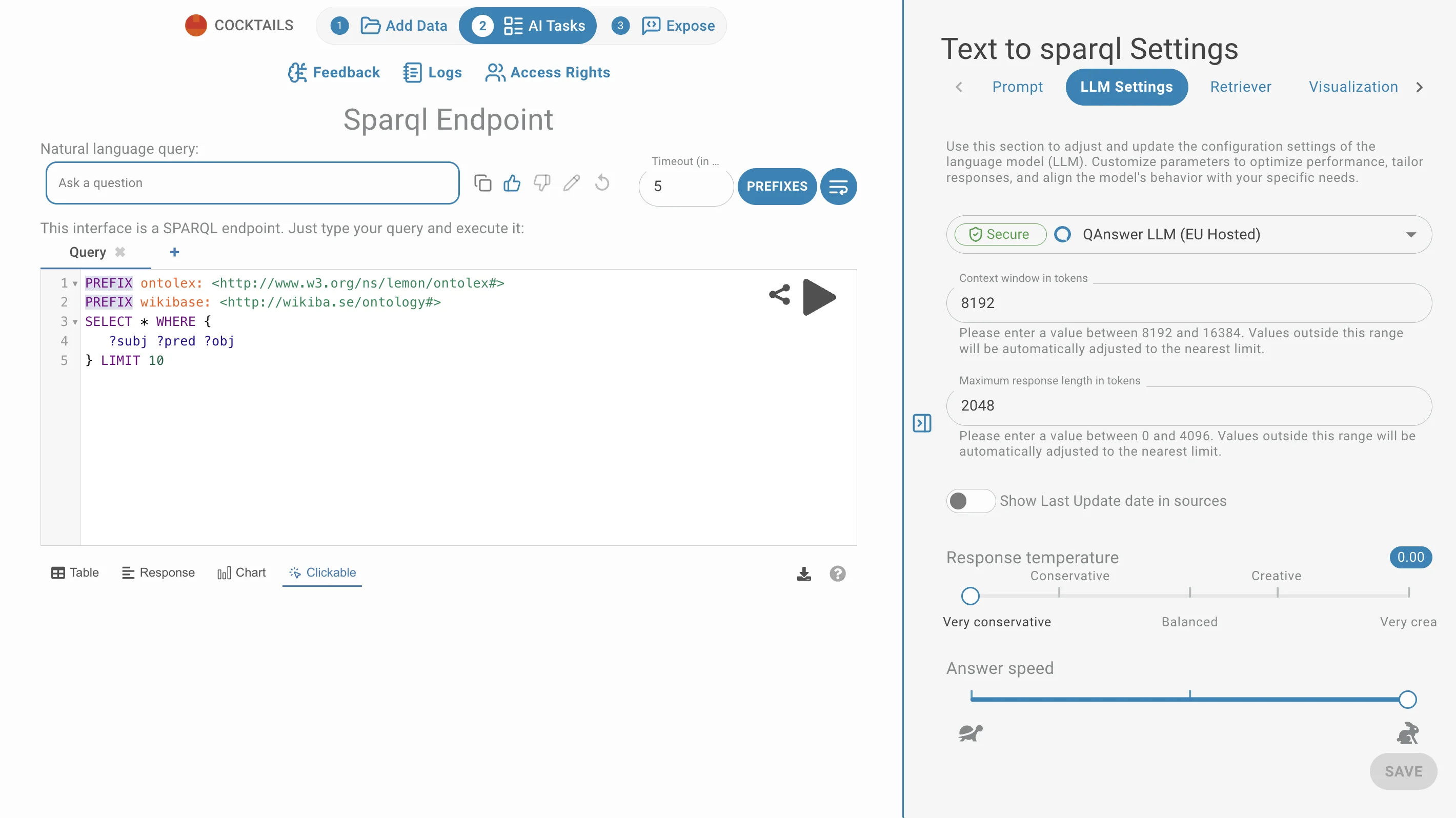 Sparql pages settings LLM settings