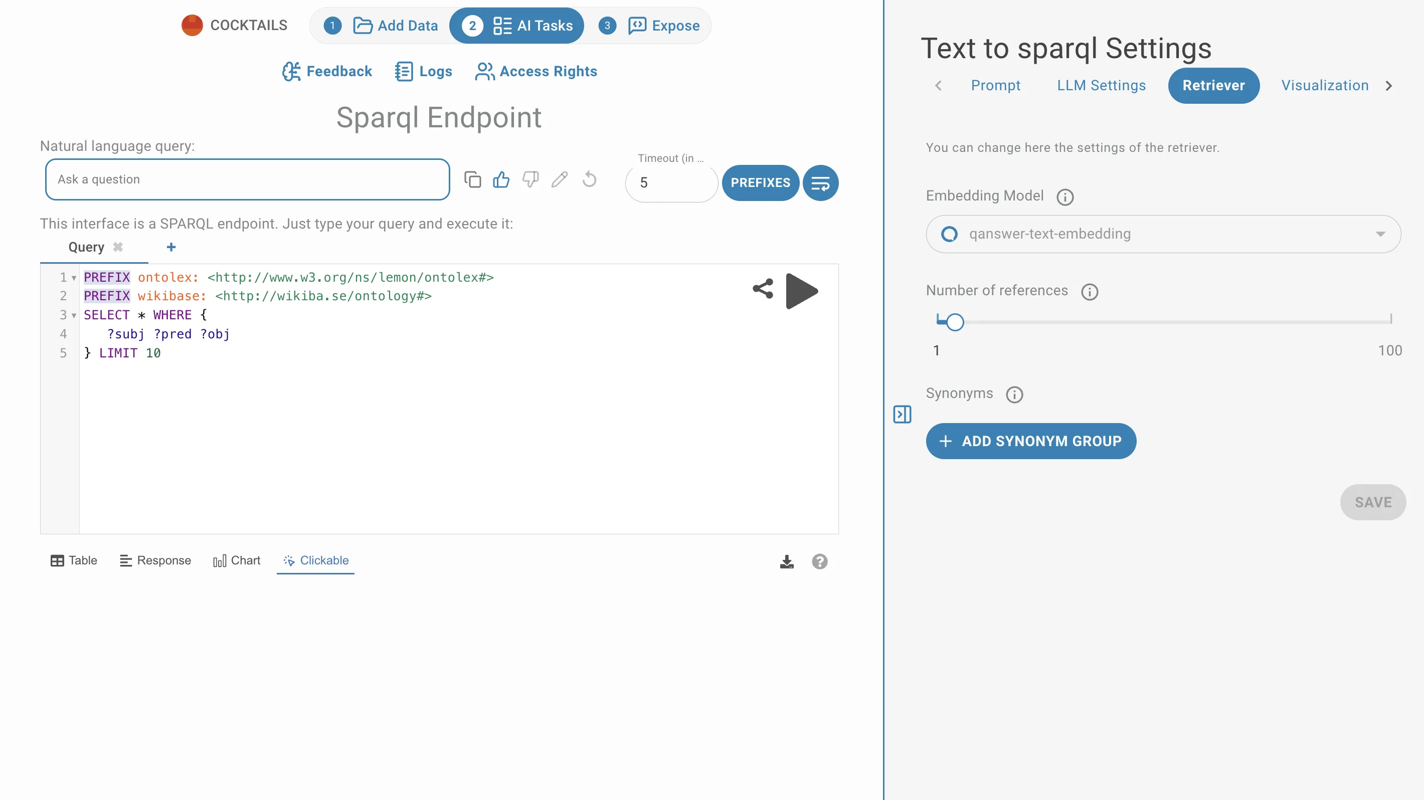 Sparql pages settings Retriever settings