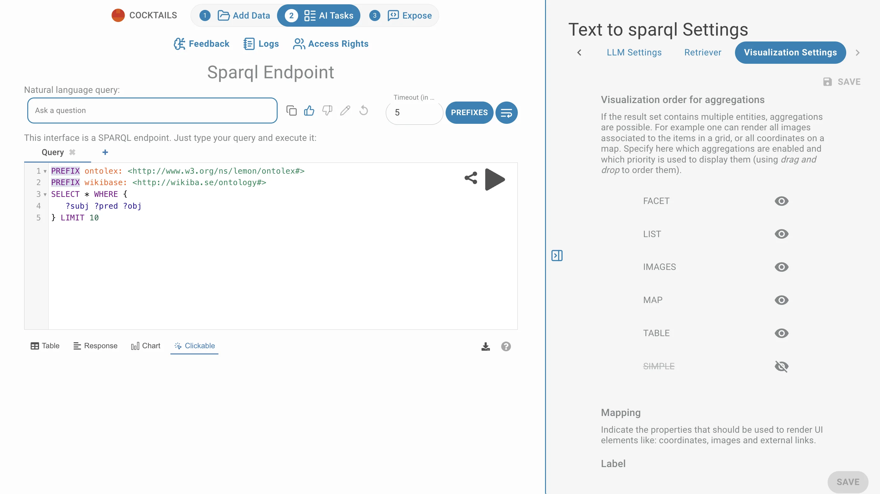 Sparql pages settings Visualization settings